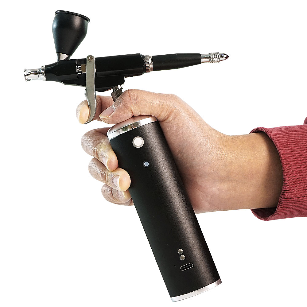 30PSI Upgraded Airbrush Kit with Air Compressor, Portable Mini Cordless Auto Airbrush Gun Kit, Rechargeable Handheld Airbrush Set for Makeup, Cake Decor, Barber, Model Coloring, Nail Art (Black)