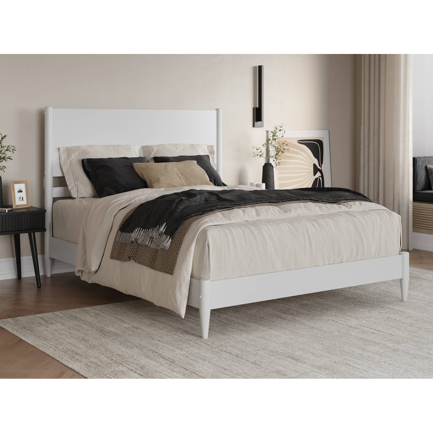 Pasadena Queen Wood Low Profile Platform Bed in White