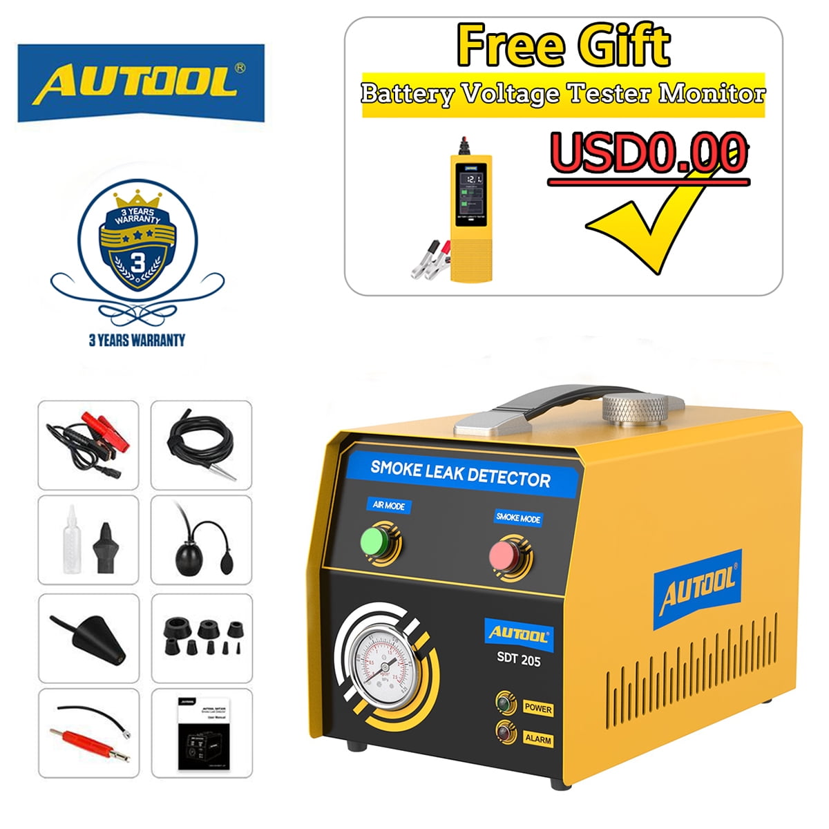 AUTOOL Automotive Smoke Leak Detector, Dual Mode Automotive Fuel leakage Diagnostic Tester, DC12V Auto Leak Detector Fuel Pressure Tester with Fuel Pressure Gauge for Cars Trucks