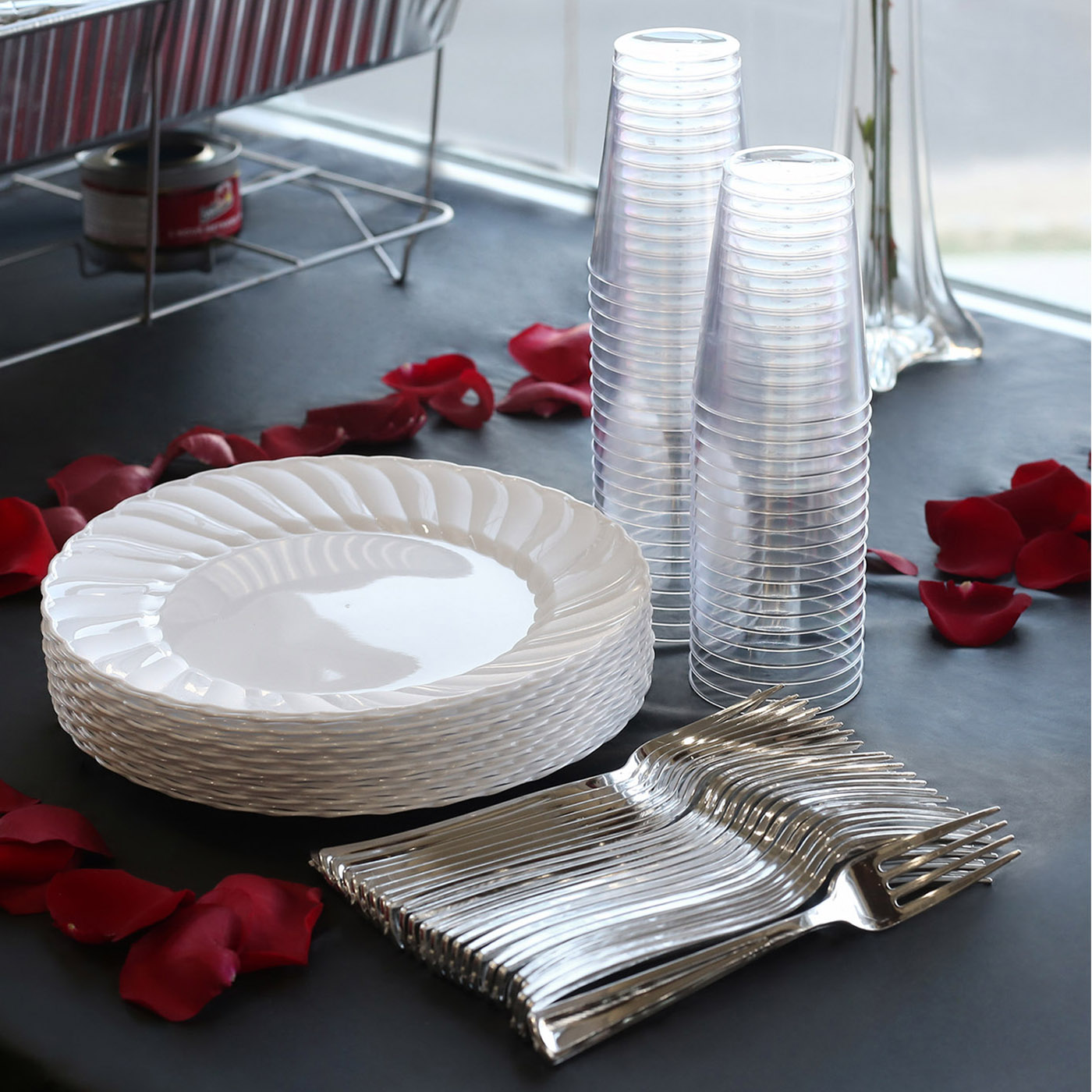 Smarty White Classic Flair Disposable Plastic Wedding Value Set (36 Guests)