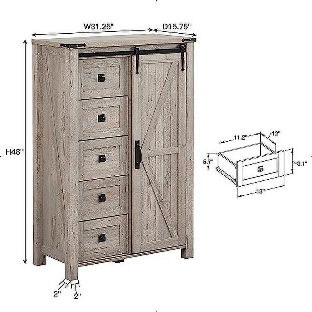 xrboomlife 48'' Farmhouse Dresser w/4 Drawers & Sliding Barn Doors  Tall Chest of Drawers  Rustic Dresser TV Stand w/ for Bedroom  Living Room  Foyer Light Rustic Oak