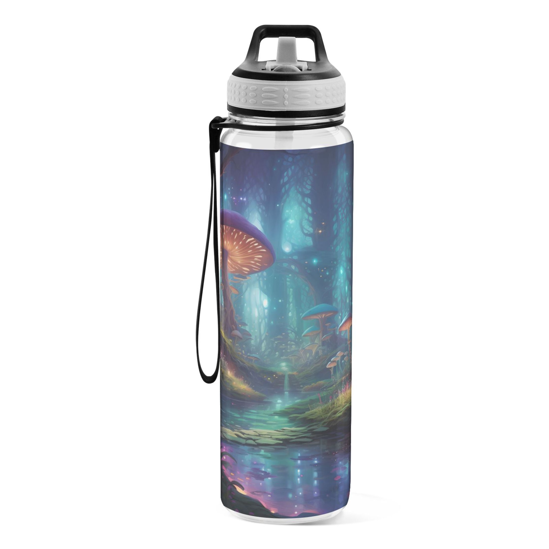 Magic Mushrooms 32oz Water Bottles with Straw Tritan Leakproof Sports Bottle BPA Free Clear for Fitness Gym Swimming Cycling