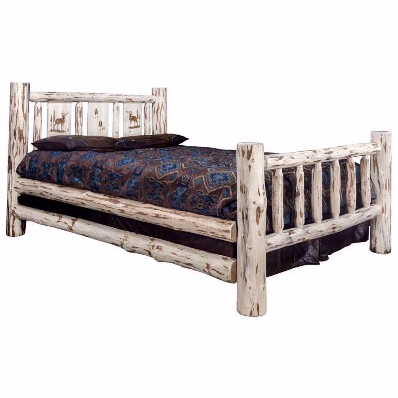 Montana Woodworks Wood Twin Bed with Laser Engraved Elk Design in Natural