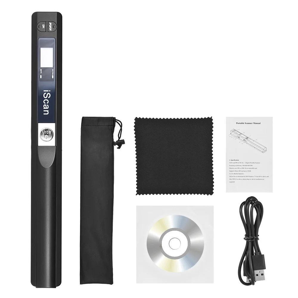 Portable Handheld Wand Wireless Scanner A4 Size 900DPI JPG/PDF Formate LCD Display with Protecting Bag for Business Document Reciepts Books Images