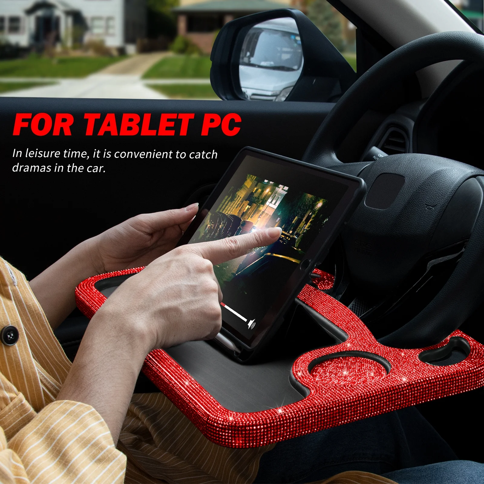 eing Car Eating/Laptop Steering Wheel Desk,Bling Crystal Steering Wheel Tray(16.6