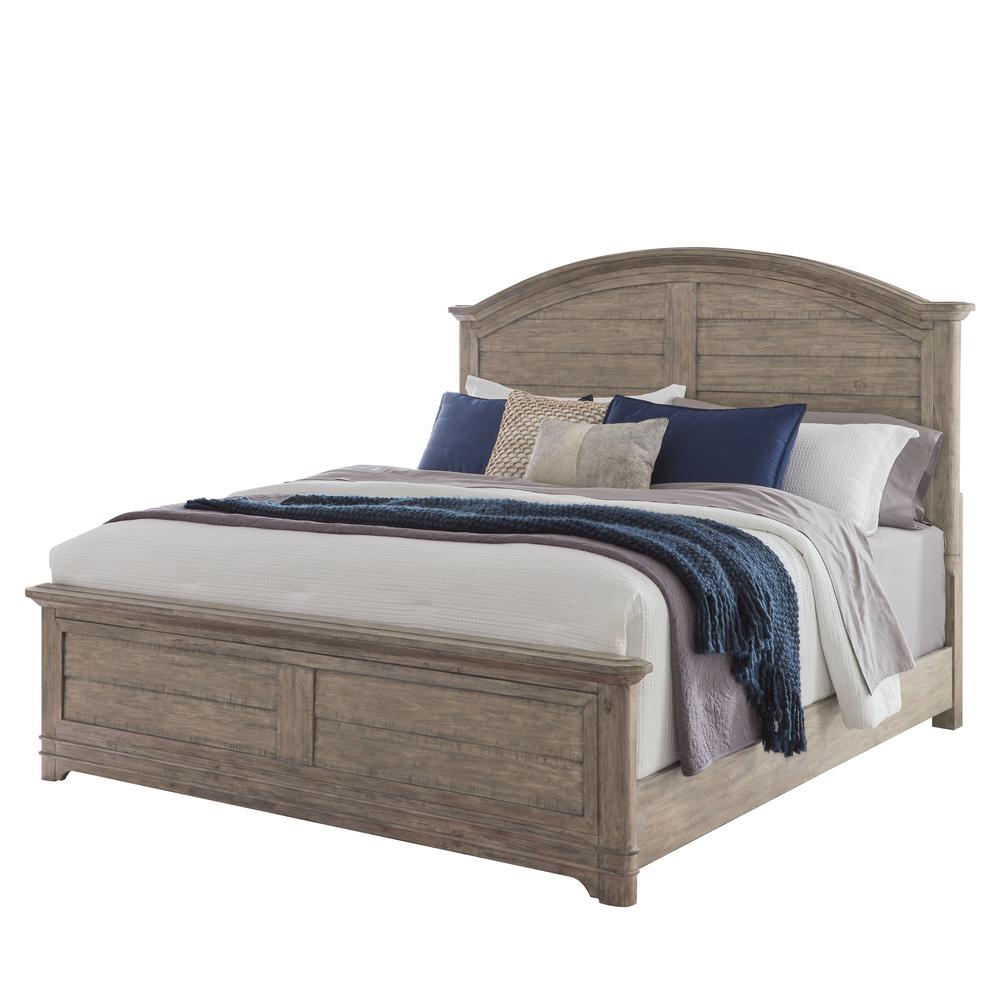 Meadowbrook Beige Antique Sand Wood Farmhouse King Size Arched Panel Bed