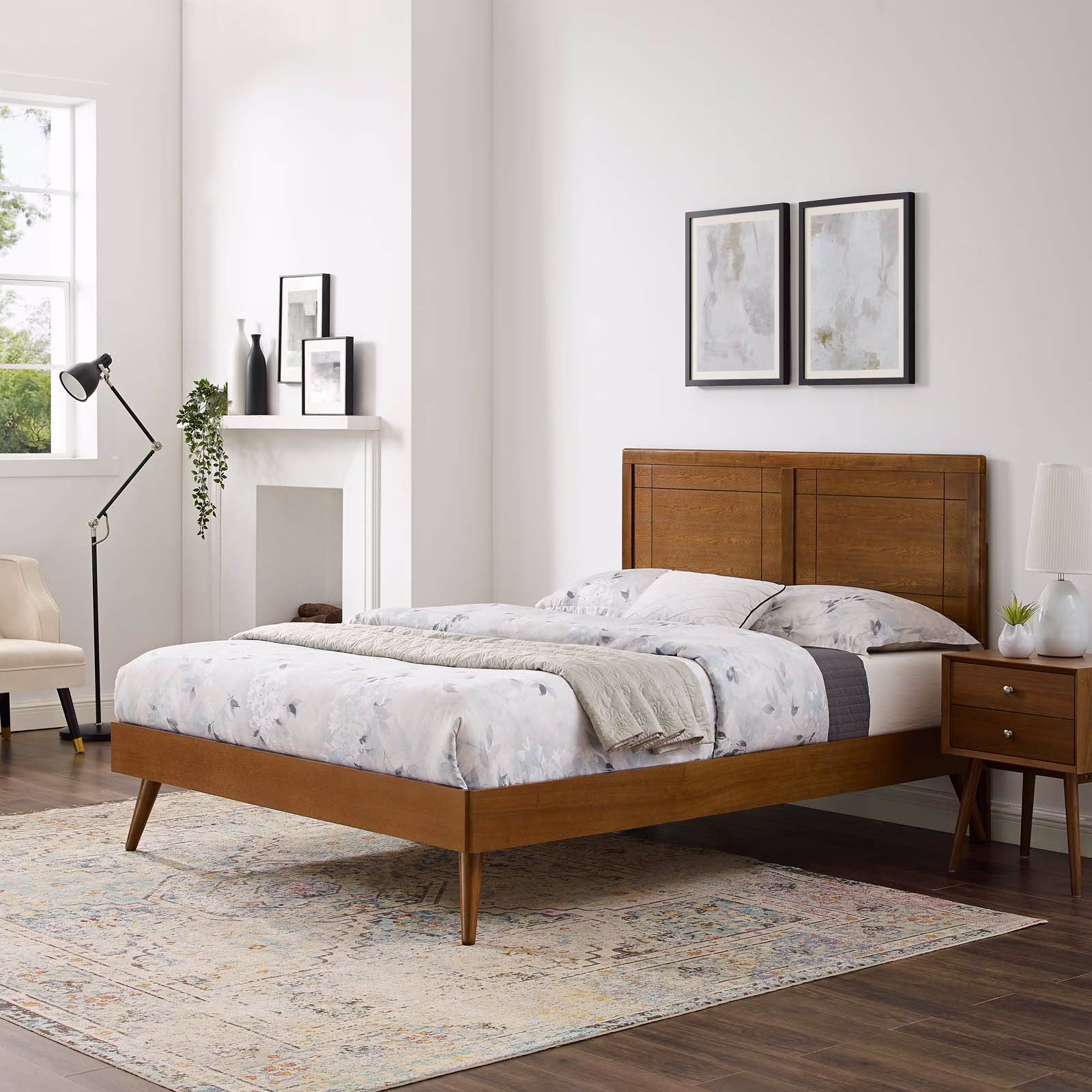 Modway Marlee Queen Wood Platform Bed With Splayed Legs in Walnut