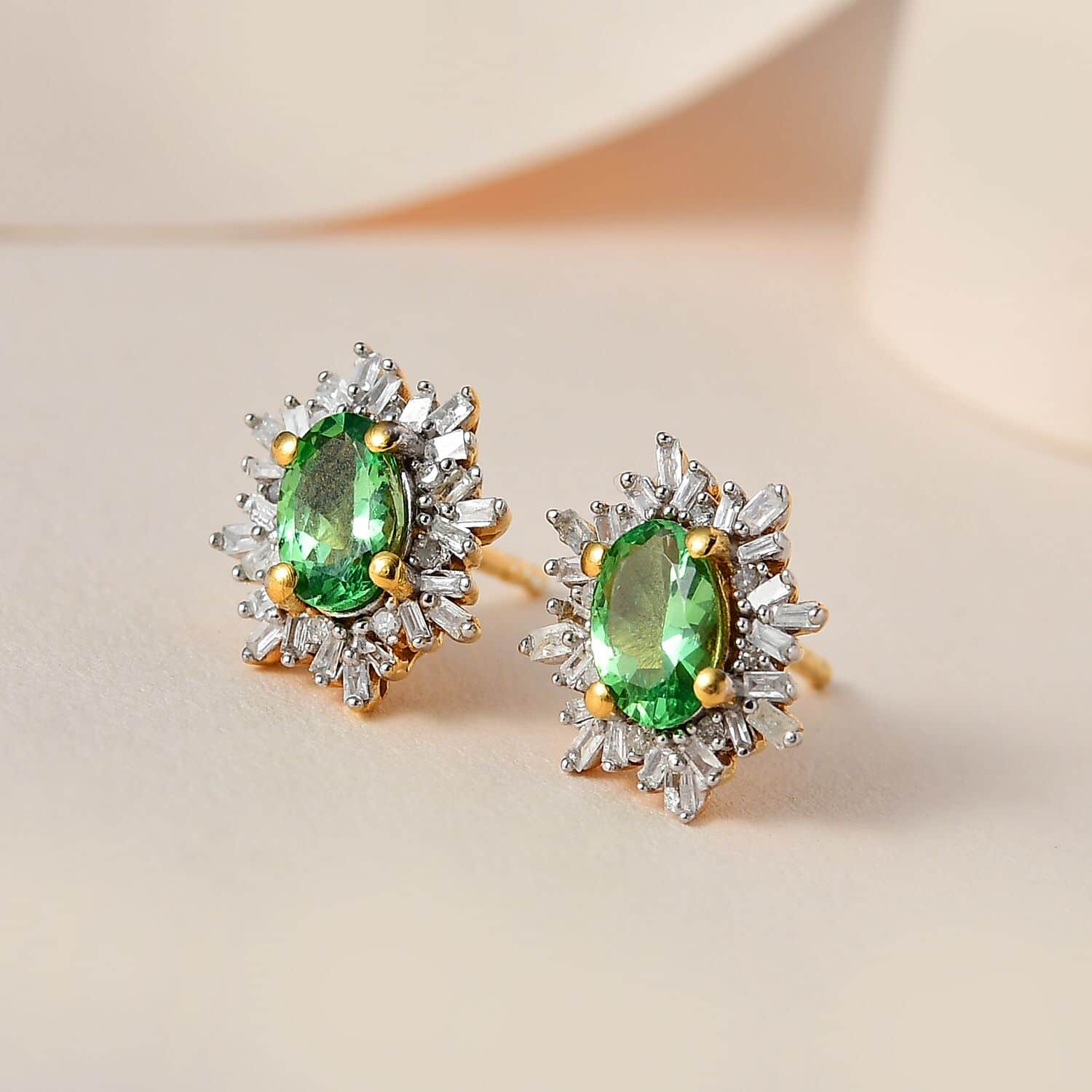 Shop LC Tsavorite Garnet White Diamond Oval 925 Sterling Silver Vermeil Yellow Gold Plated Earrings for Women Jewelry Ct 1.13 Birthday Gifts for Women
