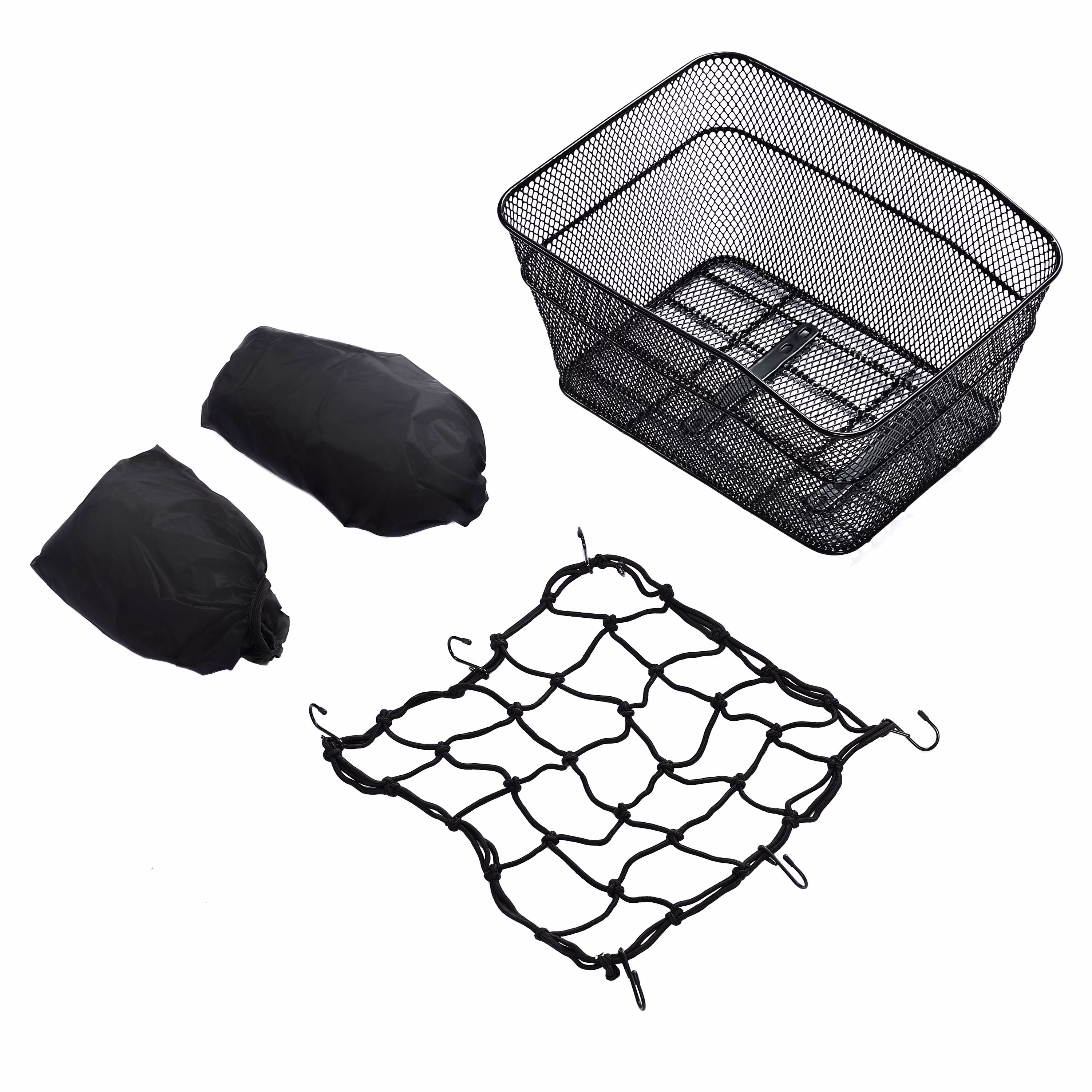 Kojem Rear Bike Basket with Adjustable Cargo Net and Waterproof Rainproof Cover Fits to Most Rear Bike Racks