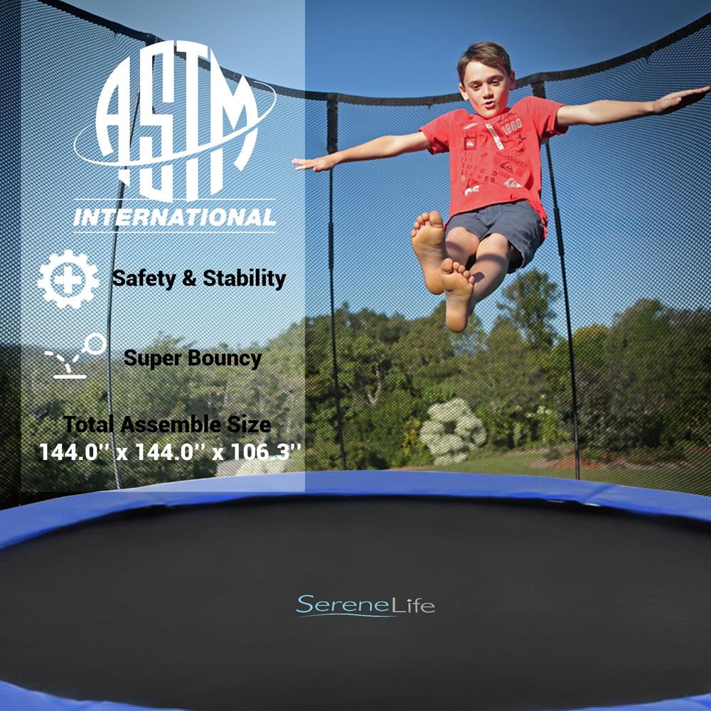 SereneLife ASTM Approved Trampoline W/ Net Enclosure Stable, Strong Kids & Adult Trampoline W/ Net