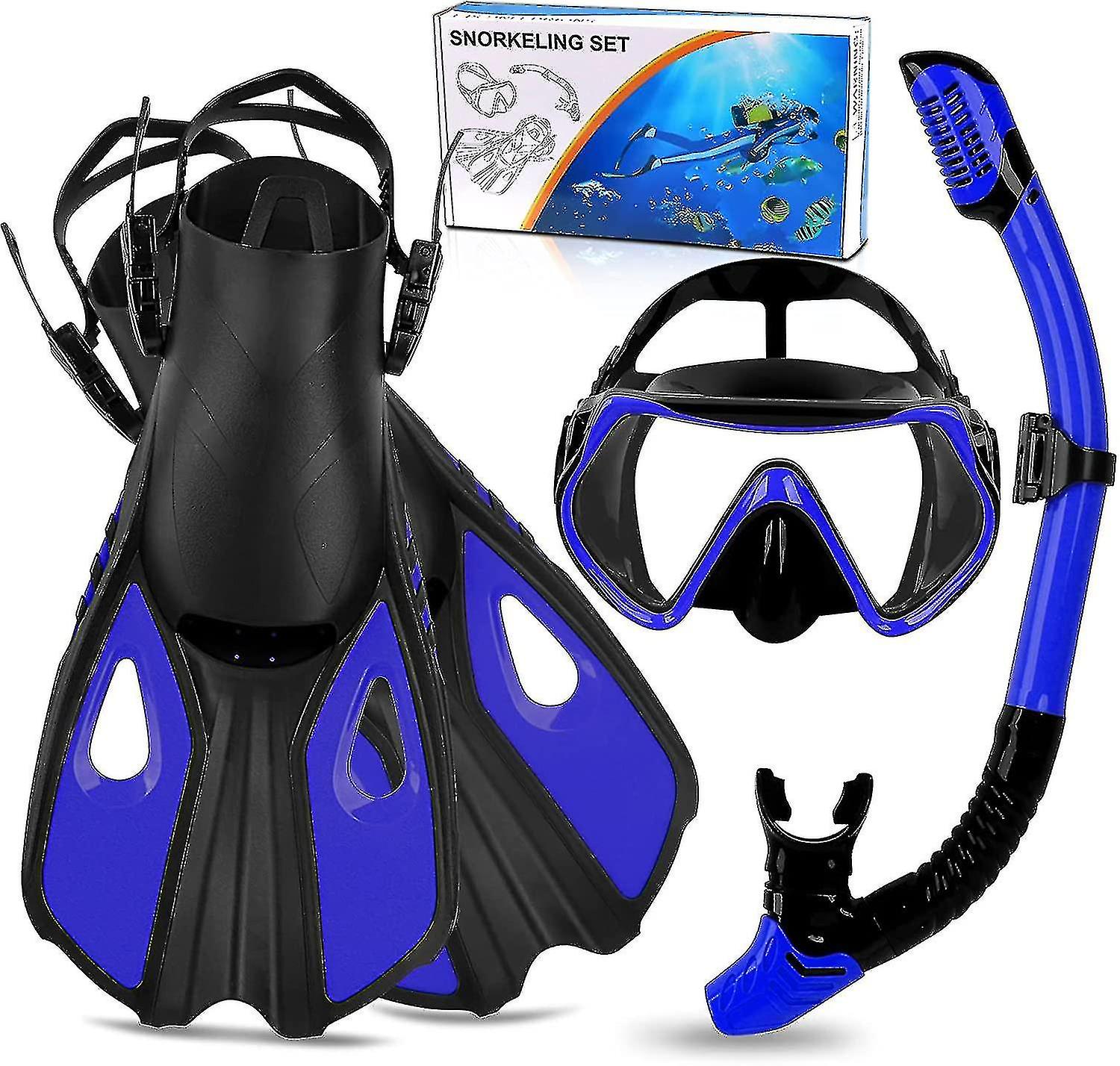 SWEDDOK Snorkel Set, 3 Piece Diving Set With Flippers, Mask And Snorkel Set For Men And Women