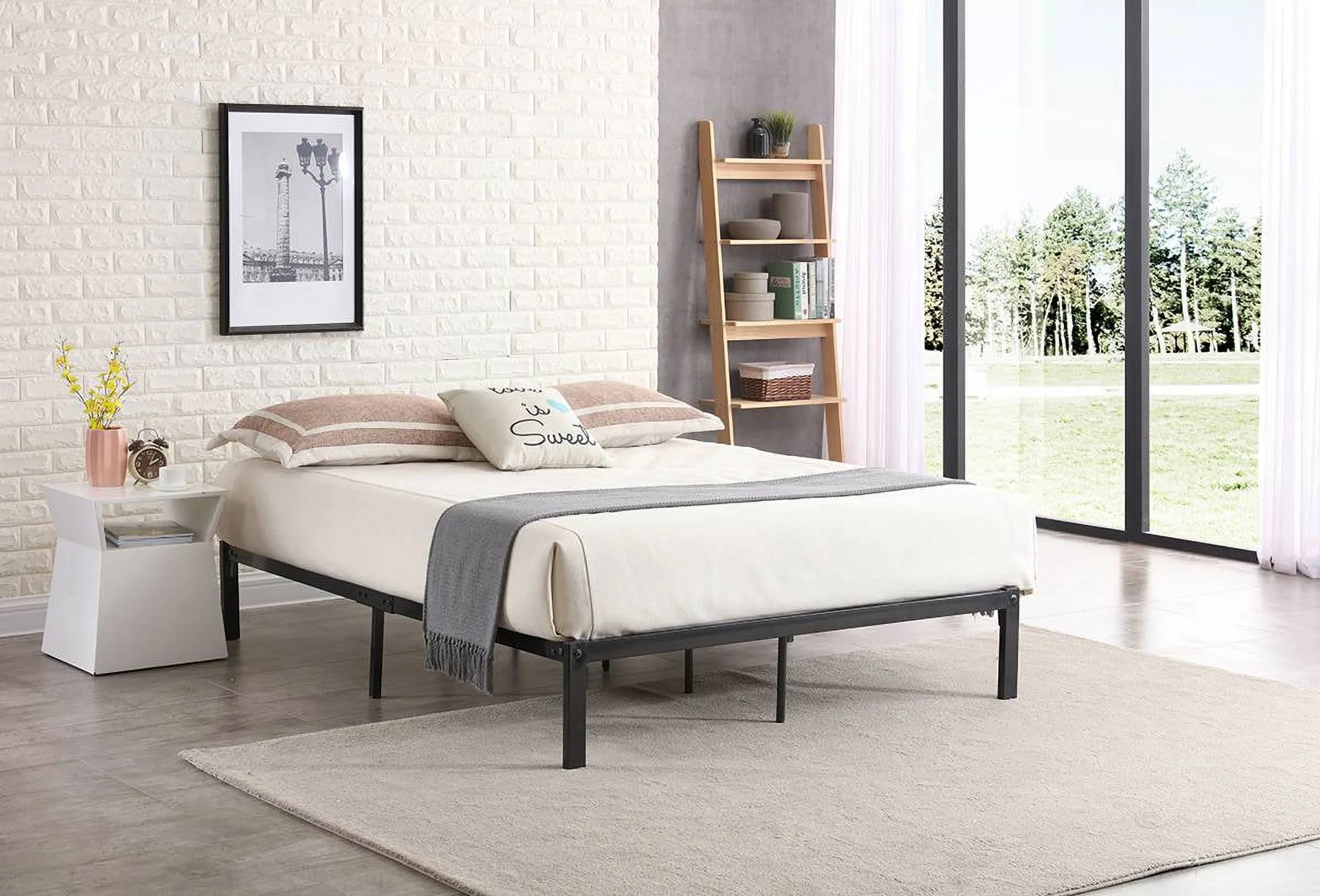 Hodedah Twin Size Metal Bed Frame in Black Finish