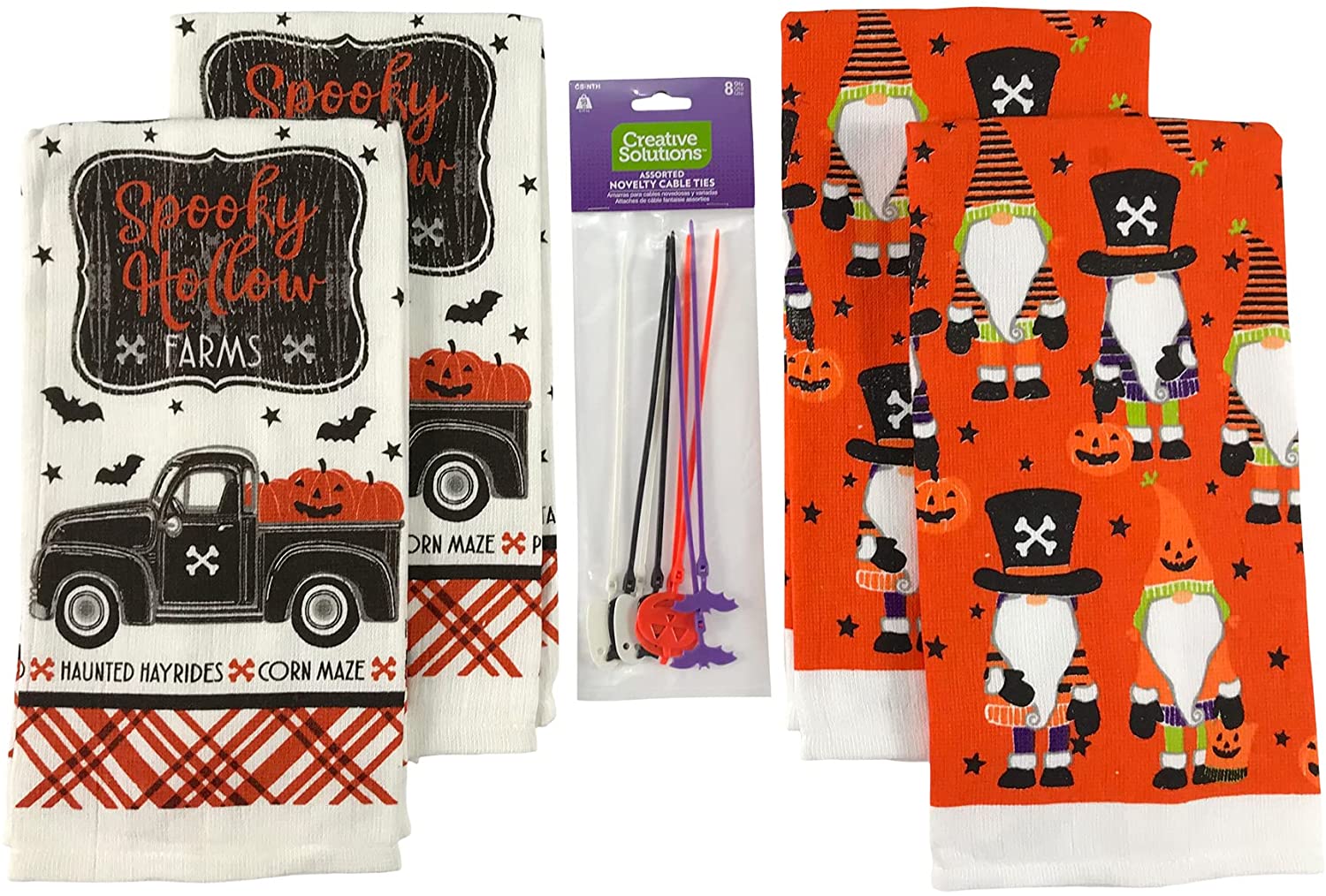 Serafina Home Halloween Kitchen Kitchen Towel Set: Cute Home Sweet Haunted Home Castle with Bats Orange Black White