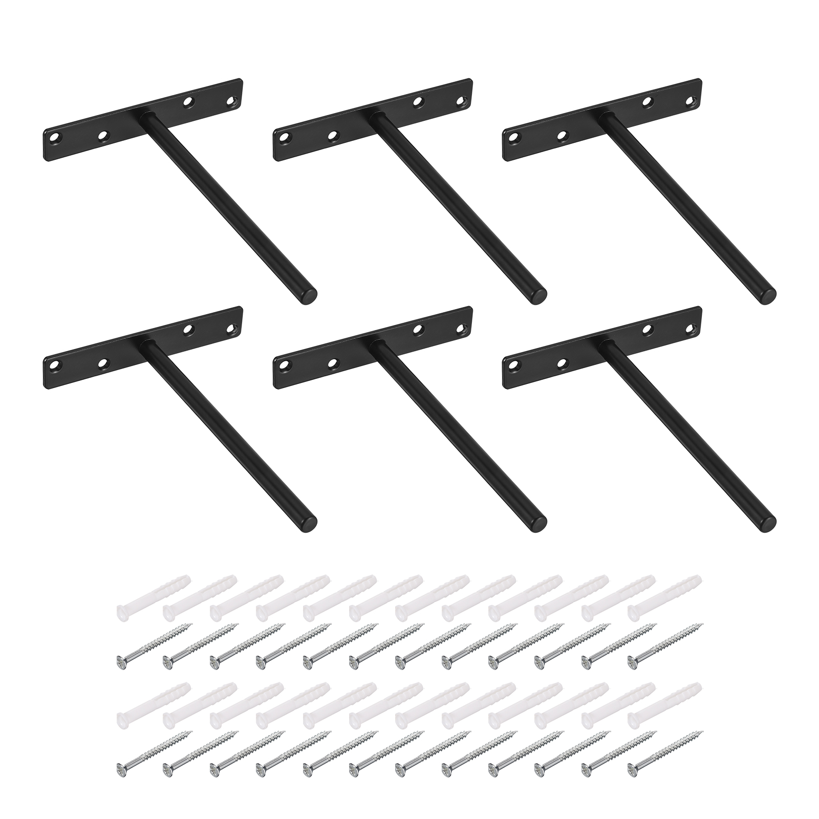 Uxcell 6Pack 8 Inch Wall Mounted Blind Floating Shelf Bracket Hidden Shelf Support Black