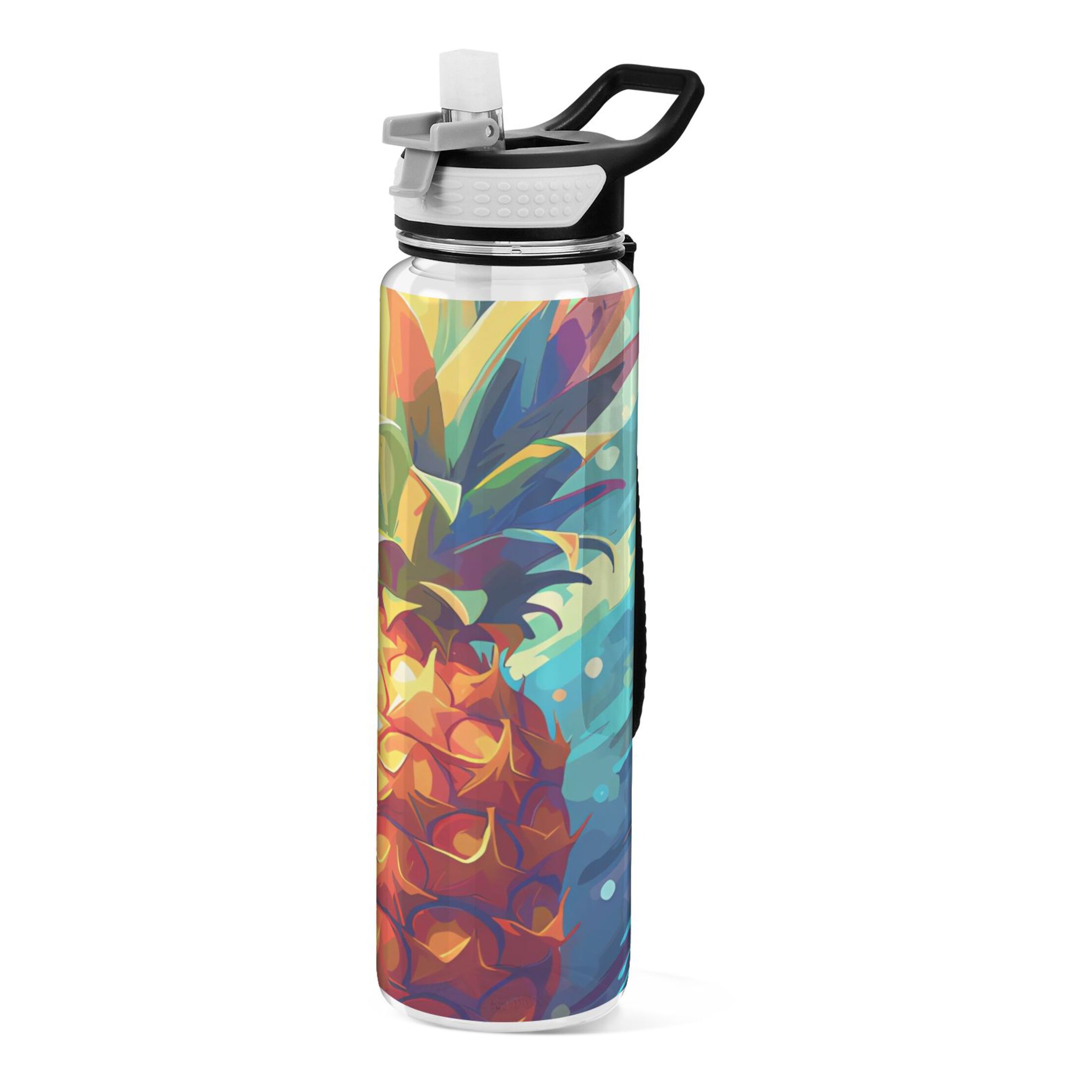 Pineapple in Blue 32oz Water Bottles with Straw Tritan Leakproof Sports Bottle BPA Free Clear for Fitness Gym Swimming Cycling