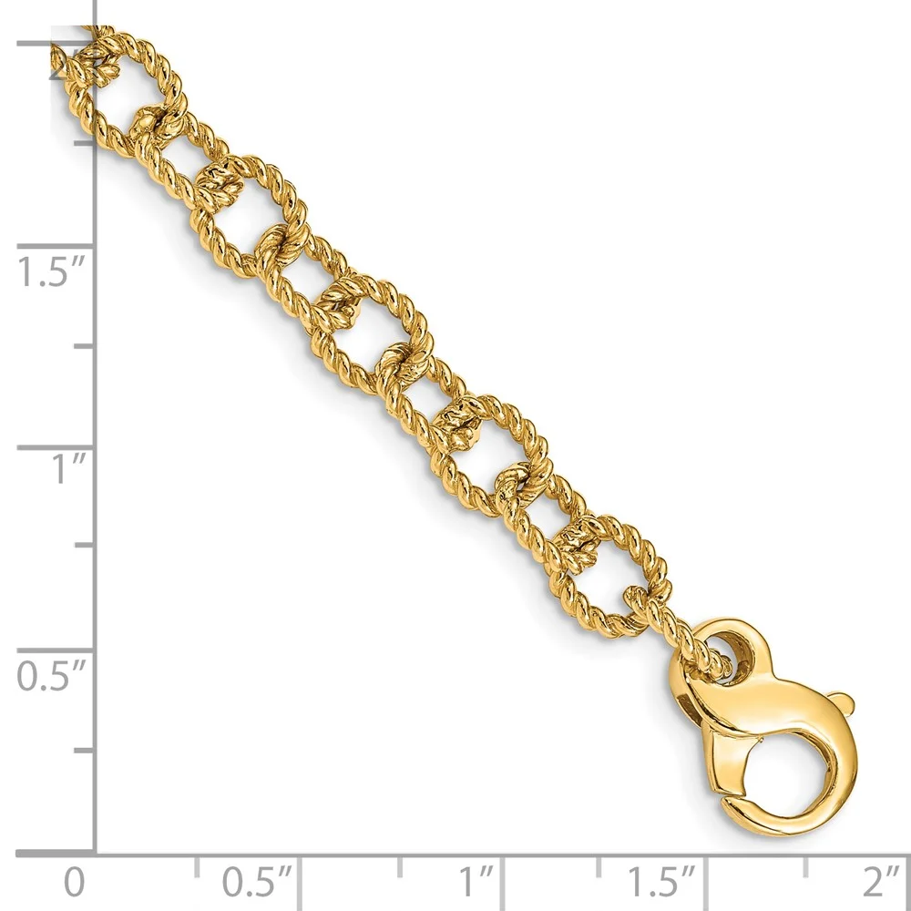 Solid 14K Yellow Gold 22 inch 6.5mm Hand Polished Fancy Rope Link with Fancy Lobster Clasp Chain Necklace