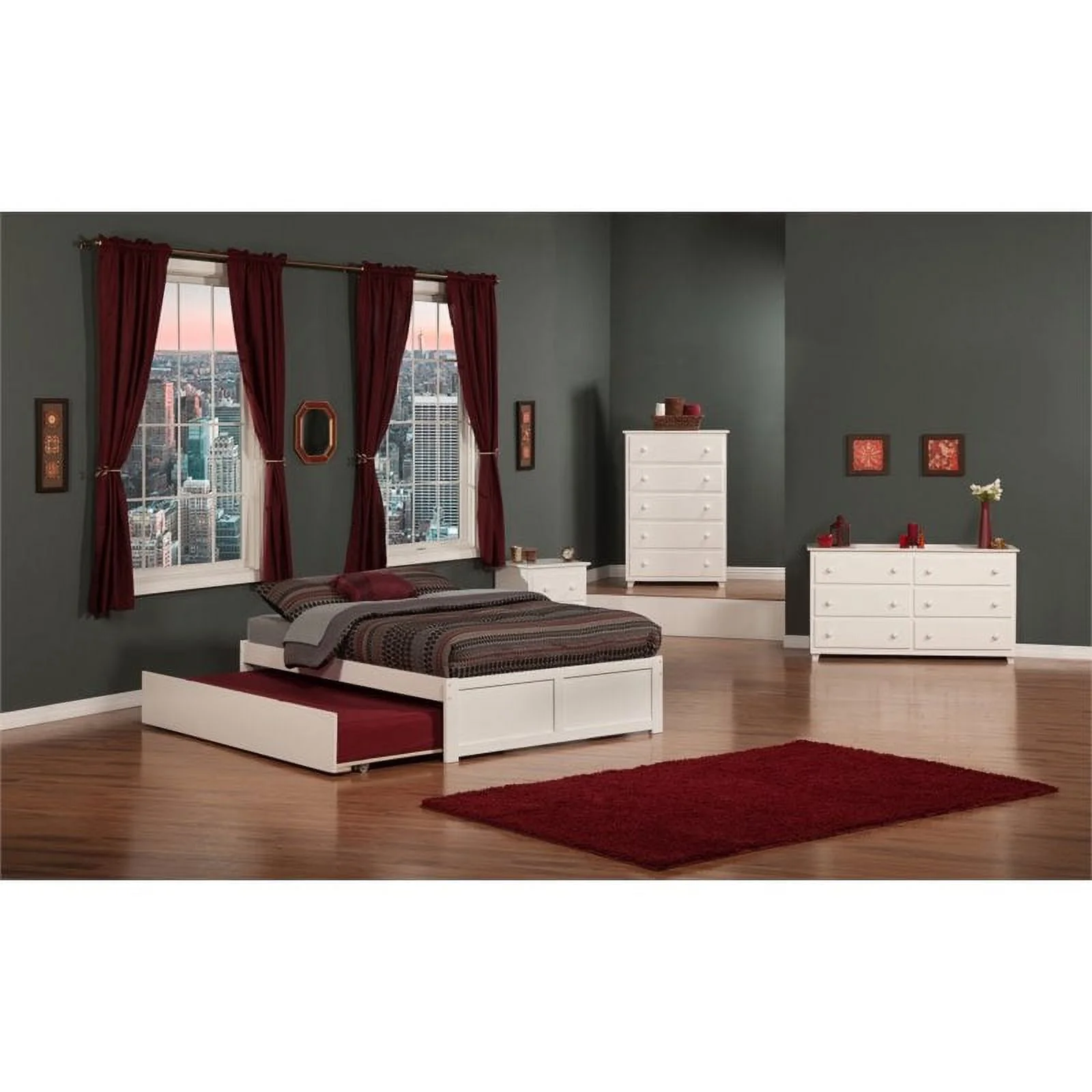 Pemberly Row Modern Wood Queen Platform Panel Bed with Trundle in White