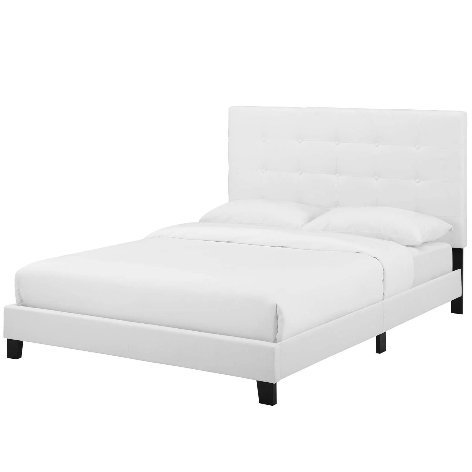 Contemporary Modern Urban Designer Bedroom Full Size Platform Bed Frame, Fabric, White