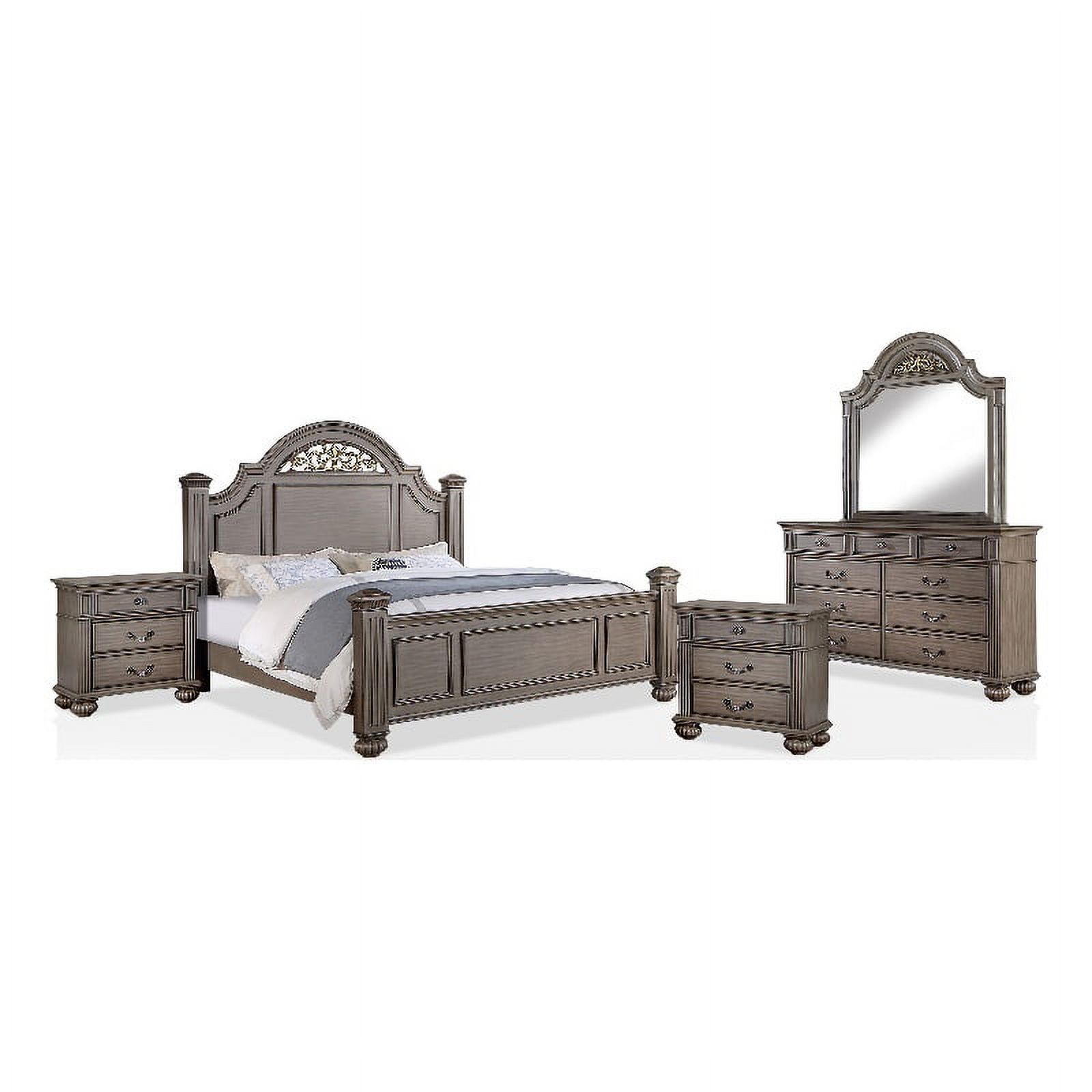 FOA Damos 5pc Gray Wood Bedroom Set - King+2 Nightstands+Dresser+Mirror