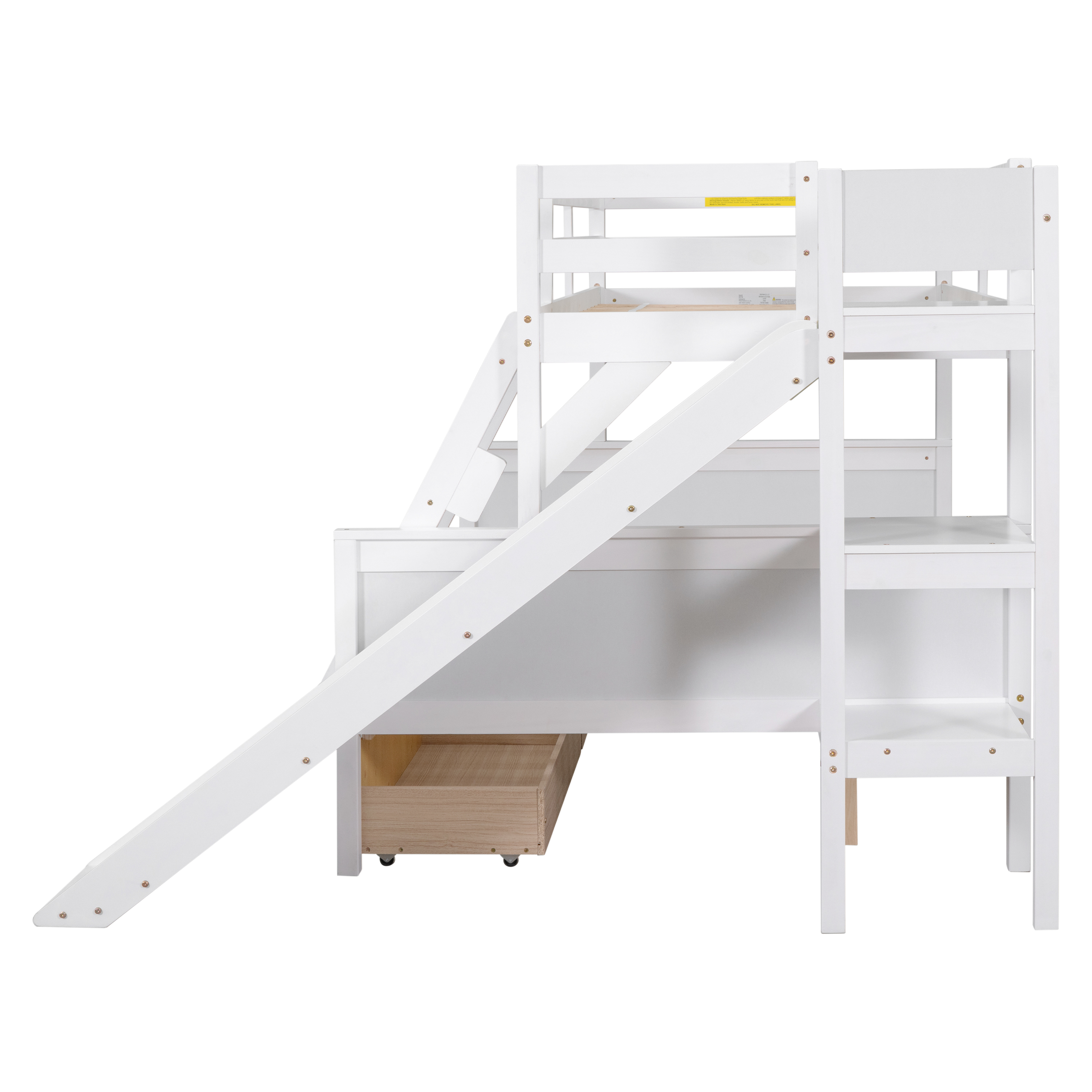 Double detachable bed ,Twin over Full Bunk Bed with 2 Drawers,Slide,Shelves White