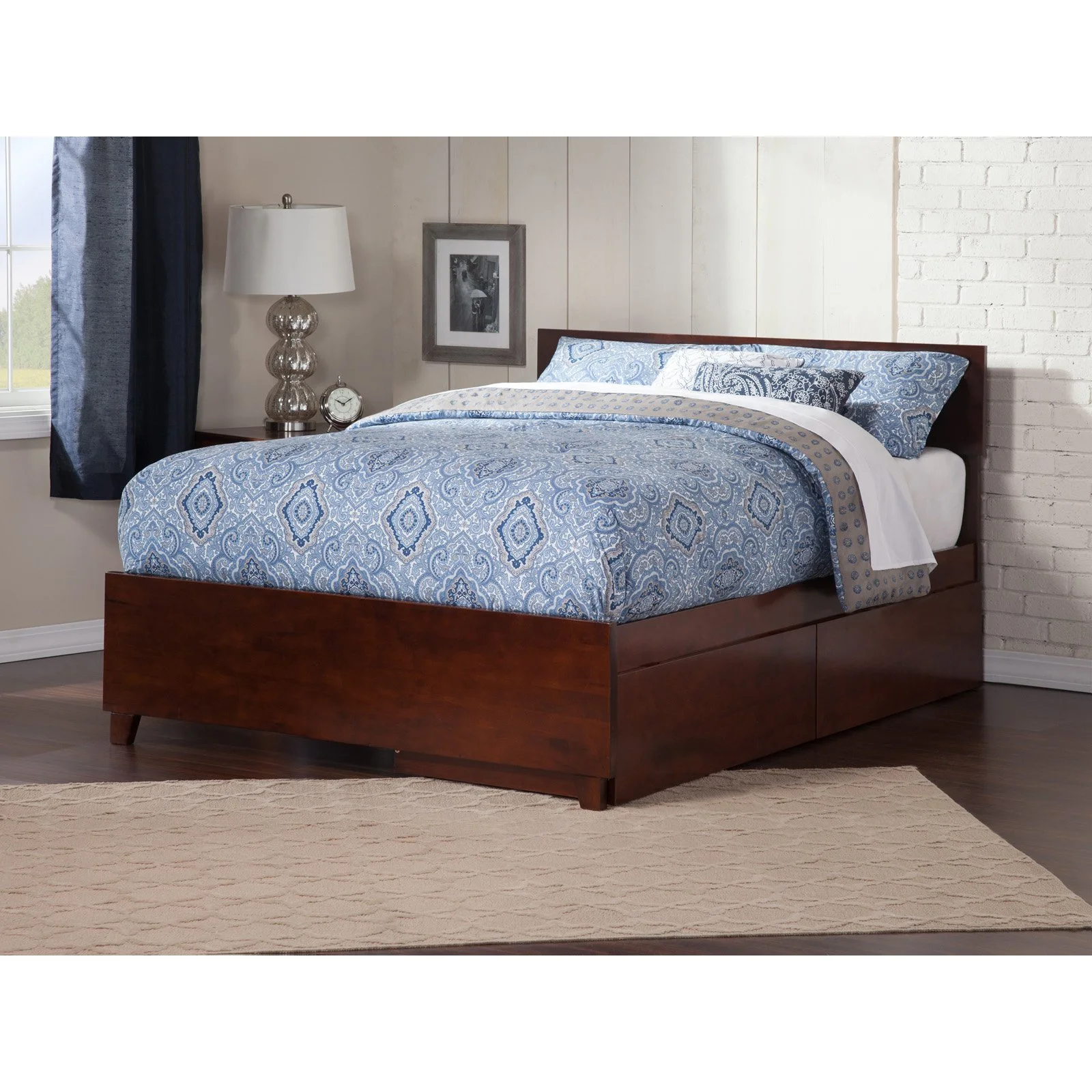 Orlando Platform Bed with Matching Foot Board with 2 Urban Bed Drawers in Multiple Colors and Sizes