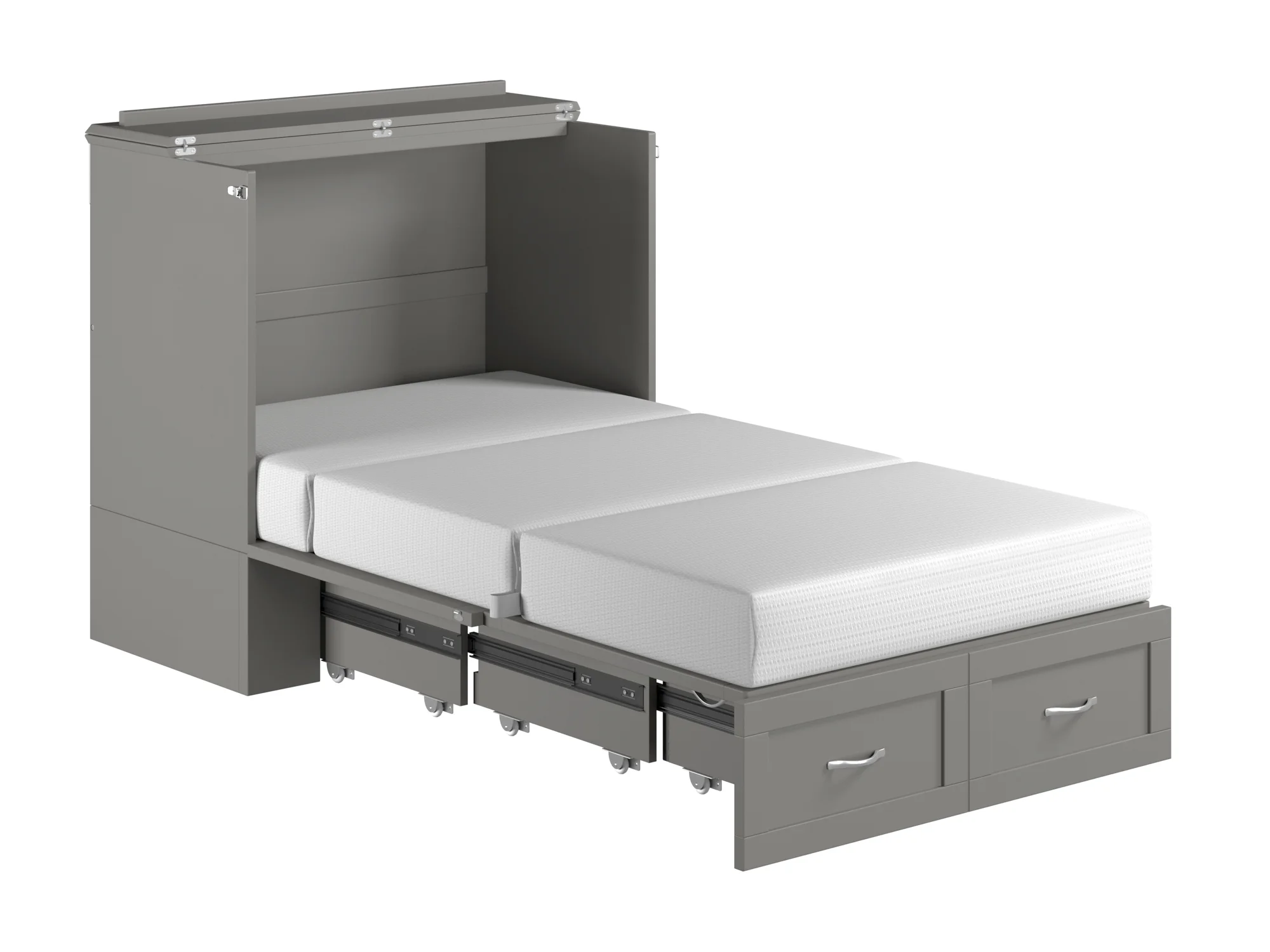 AFI Hamilton Twin XL Solid Wood Murphy Bed Chest with Mattress, Drawer and Charger, Grey