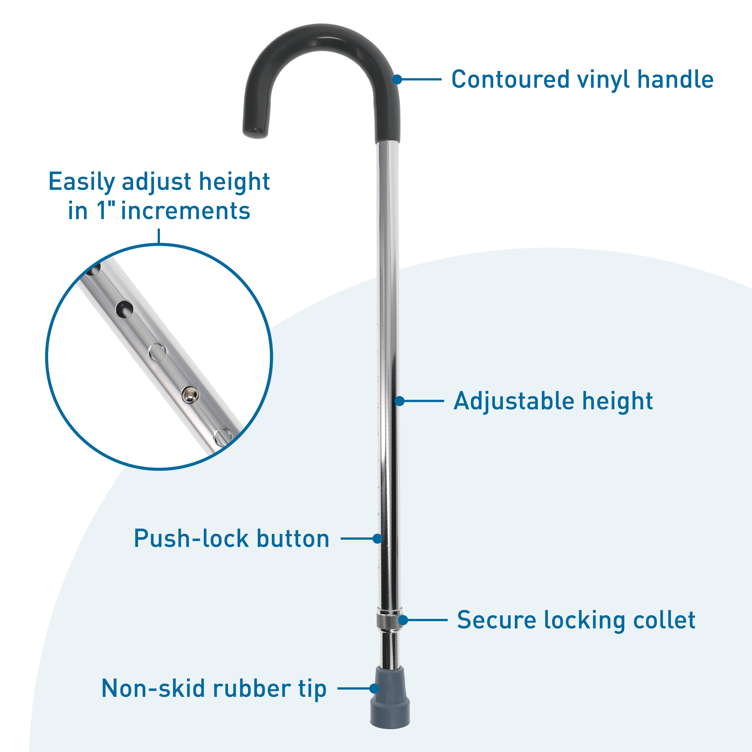 BodyMed Aluminum Adjustable Cane With Vinyl Grip Handle, Adjusts 30