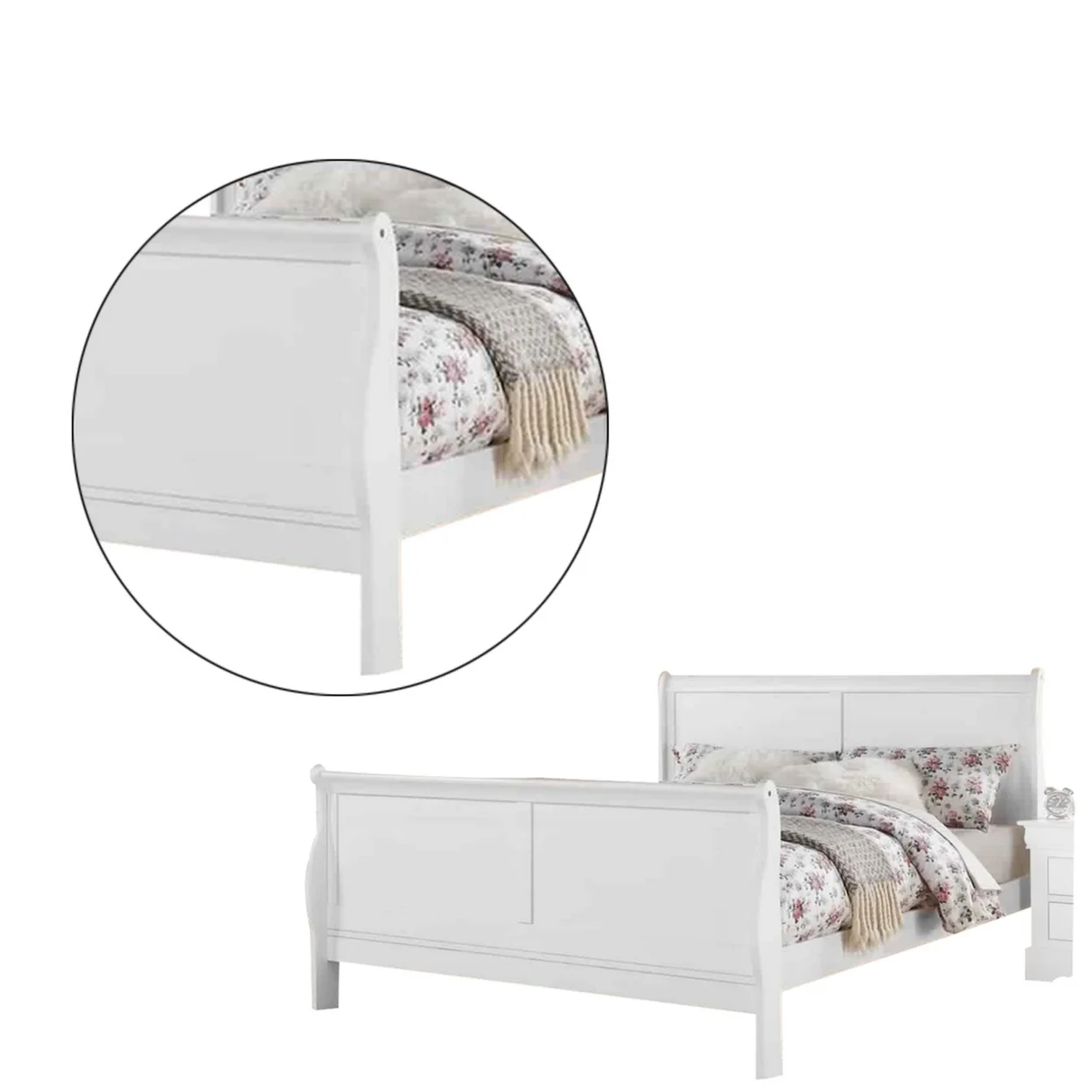 Sleigh Design Full Size Bed with Sleek Legs, White- Saltoro Sherpi