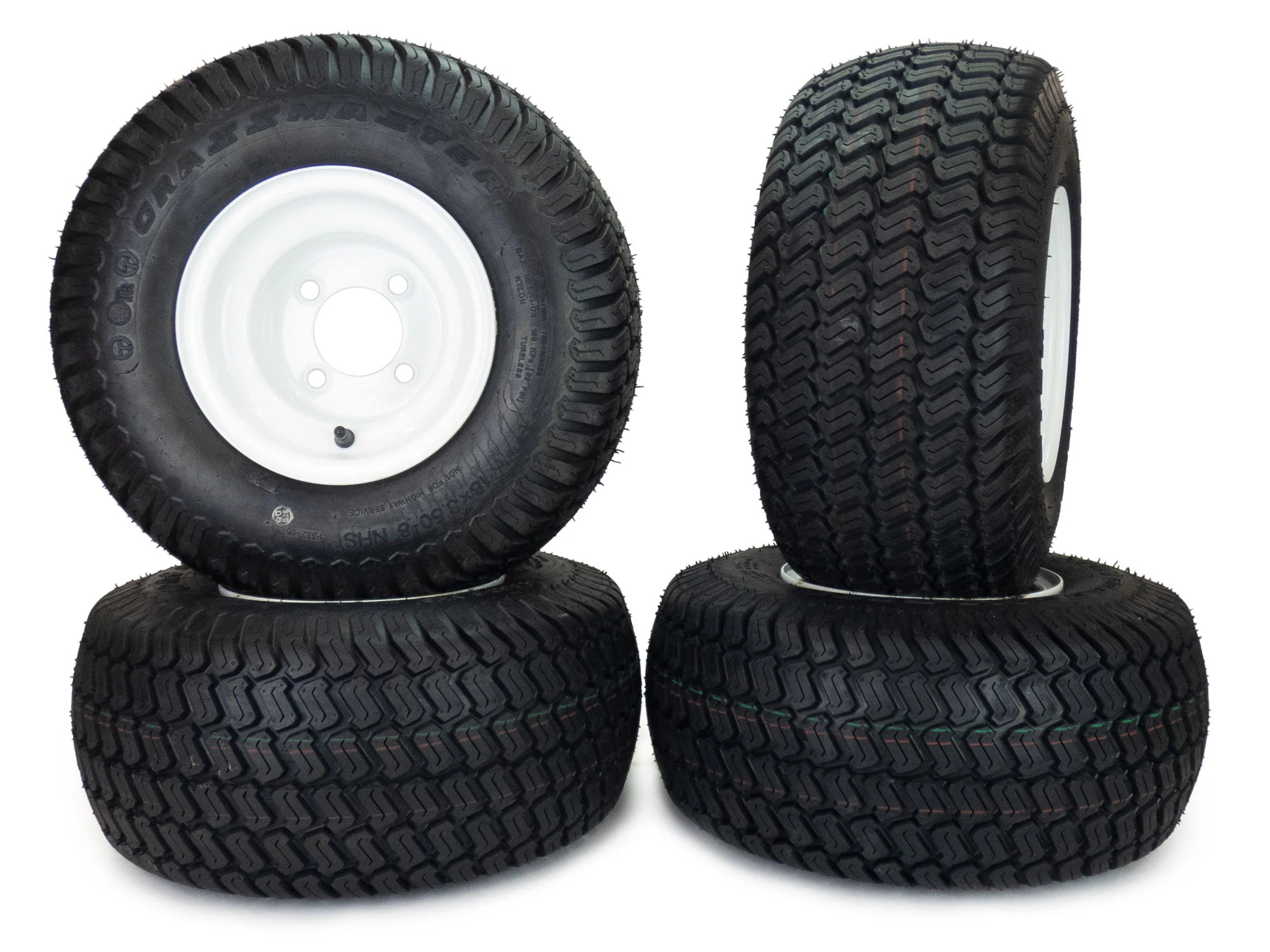 (4) Golf Cart Tire Assy White Rim 18x8.50-8 EZGO ClubCar No Lift Required