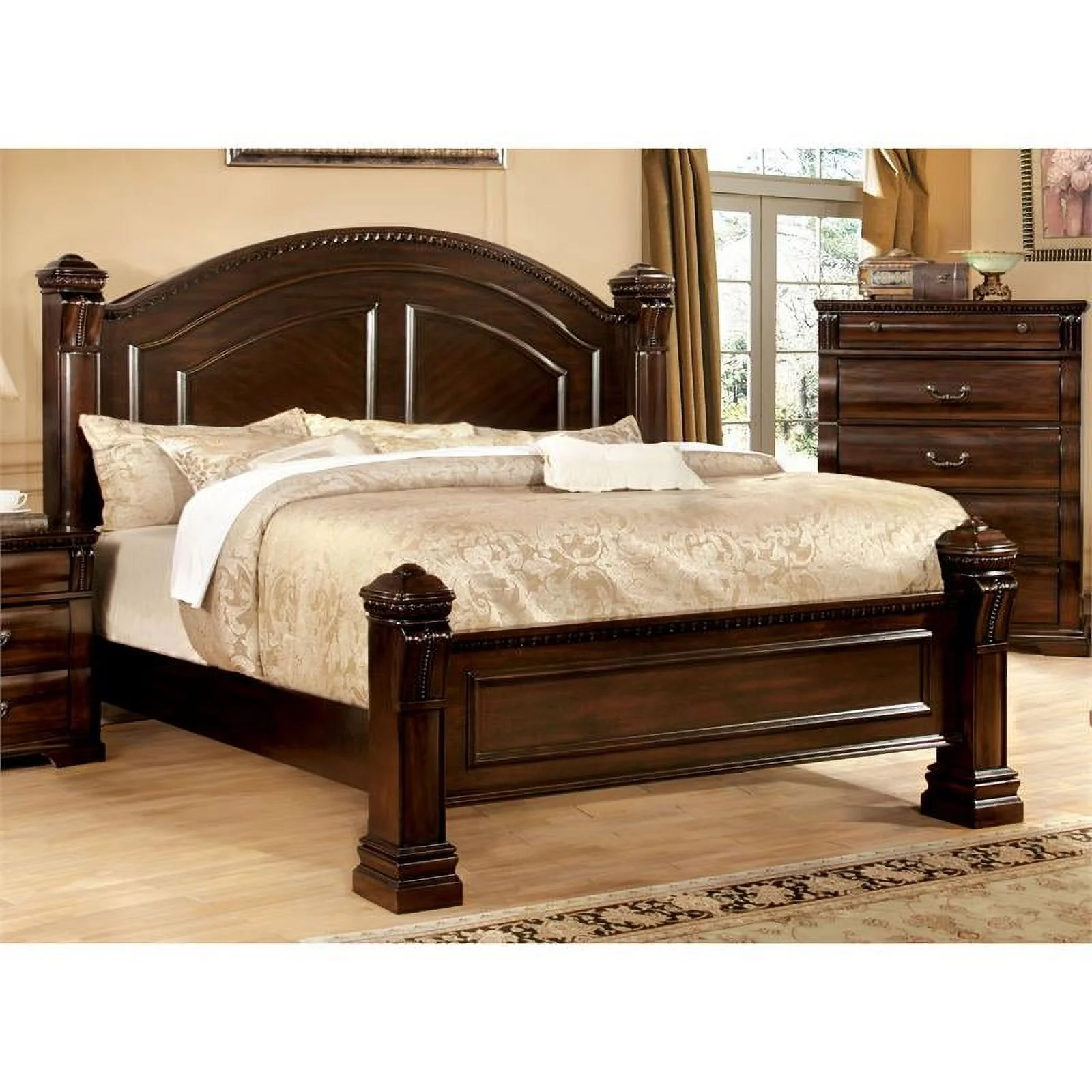 Furniture of America Oulette Transitional Wood Cal King Panel Bed in Dark Cherry