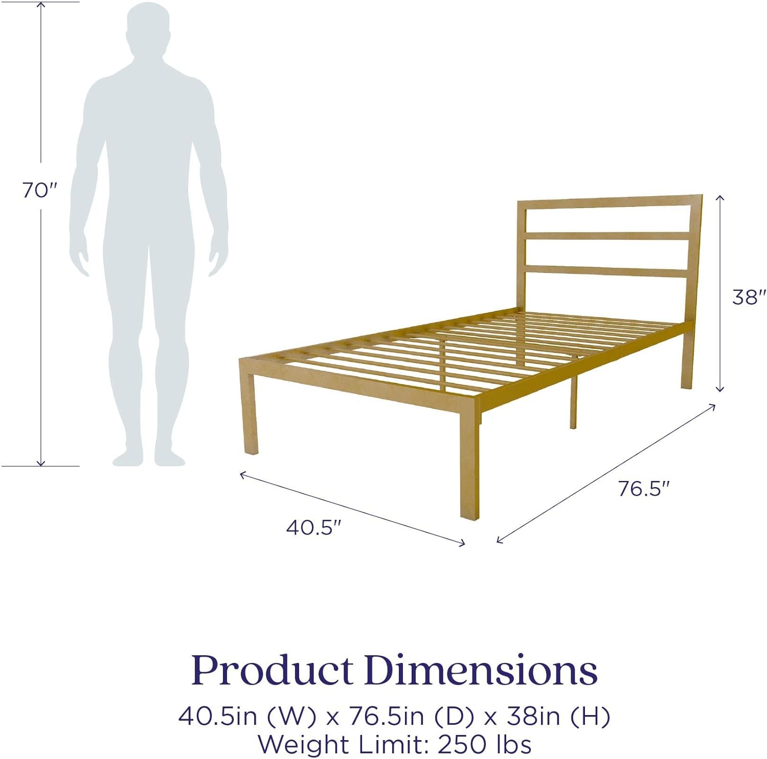 YGDU Metal Platform Bed with Headboard, Twin, Gold