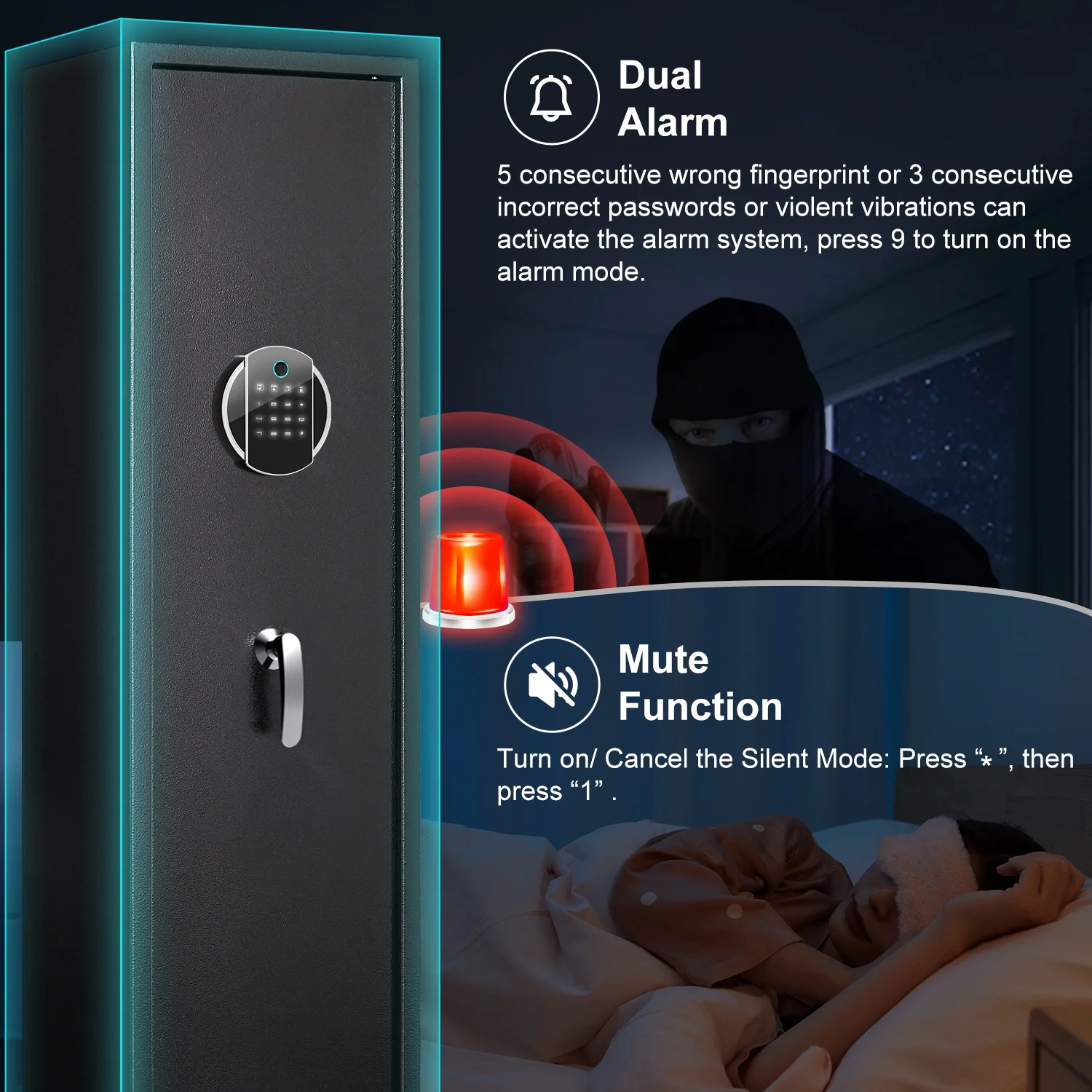 Kavey 3-5 Long Gun Safe, Digital Gun Safe for Shotguns, Quick Access Gun Storage Cabinet with LED Light, Pistol Pouches, Inner Cabinet & Removable Rack