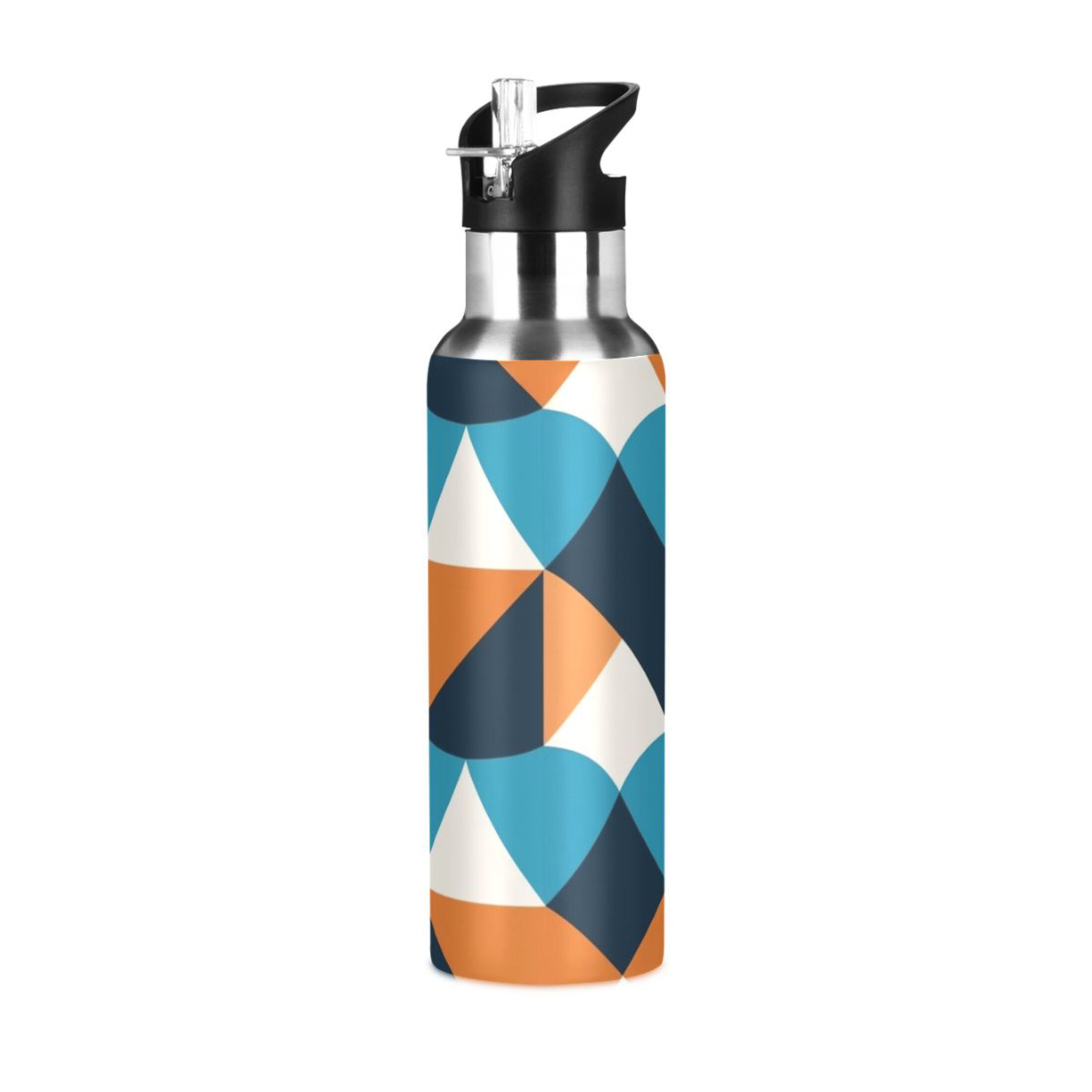 Blue and Black Water Bottles Insulated Thermos Kids Stainless Steel Bottle with Straw Lid Flask Leakproof for Sports Gym 20 oz