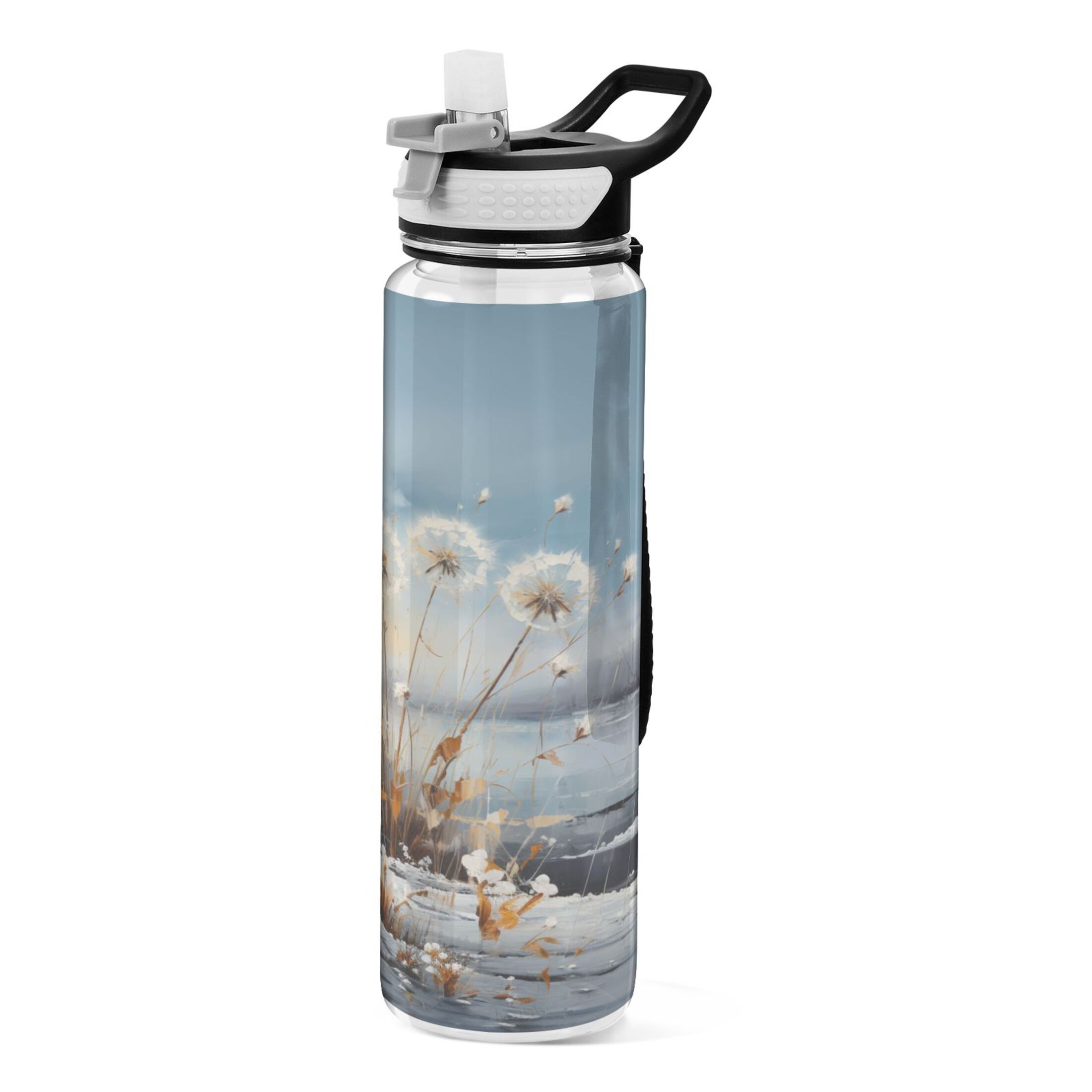 Dandelion Flowers 32oz Water Bottles with Straw Tritan Leakproof Sports Bottle BPA Free Clear for Fitness Gym Swimming Cycling