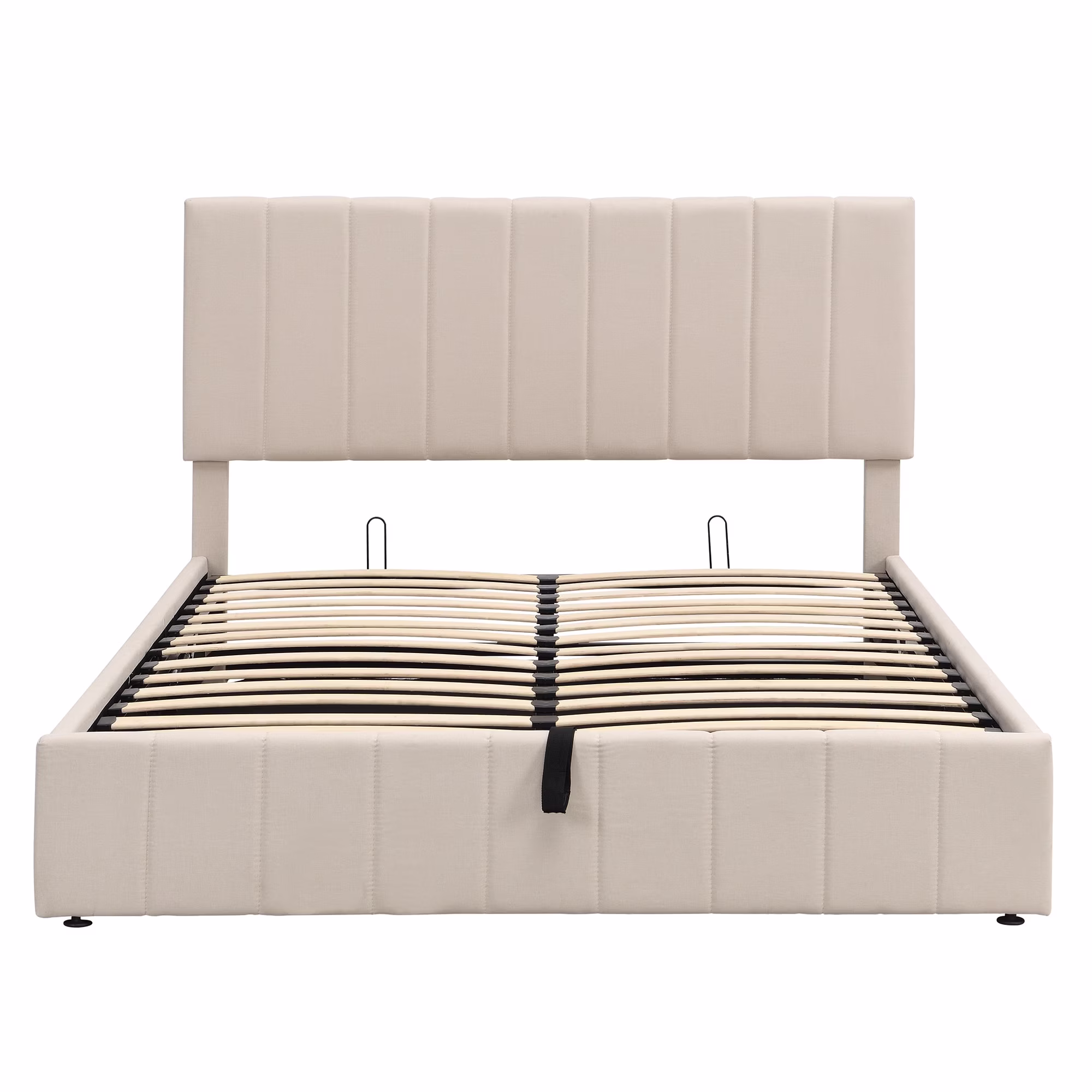 Upholstered Queen Size Platform Bed with Hydraulic Storage System and Elegant Design