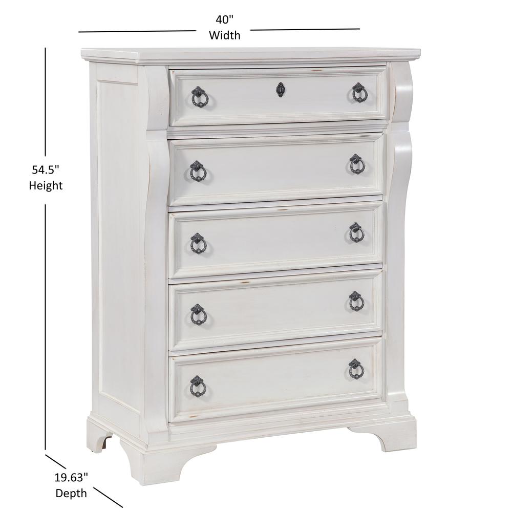 Heirloom Antique White Five Drawer Chest