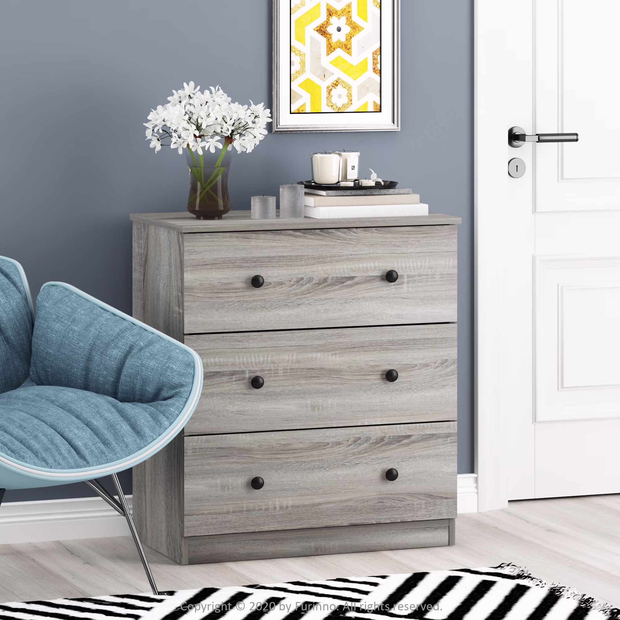 Furinno Tidur Simple Design 3-Drawer Dresser, French Oak Grey