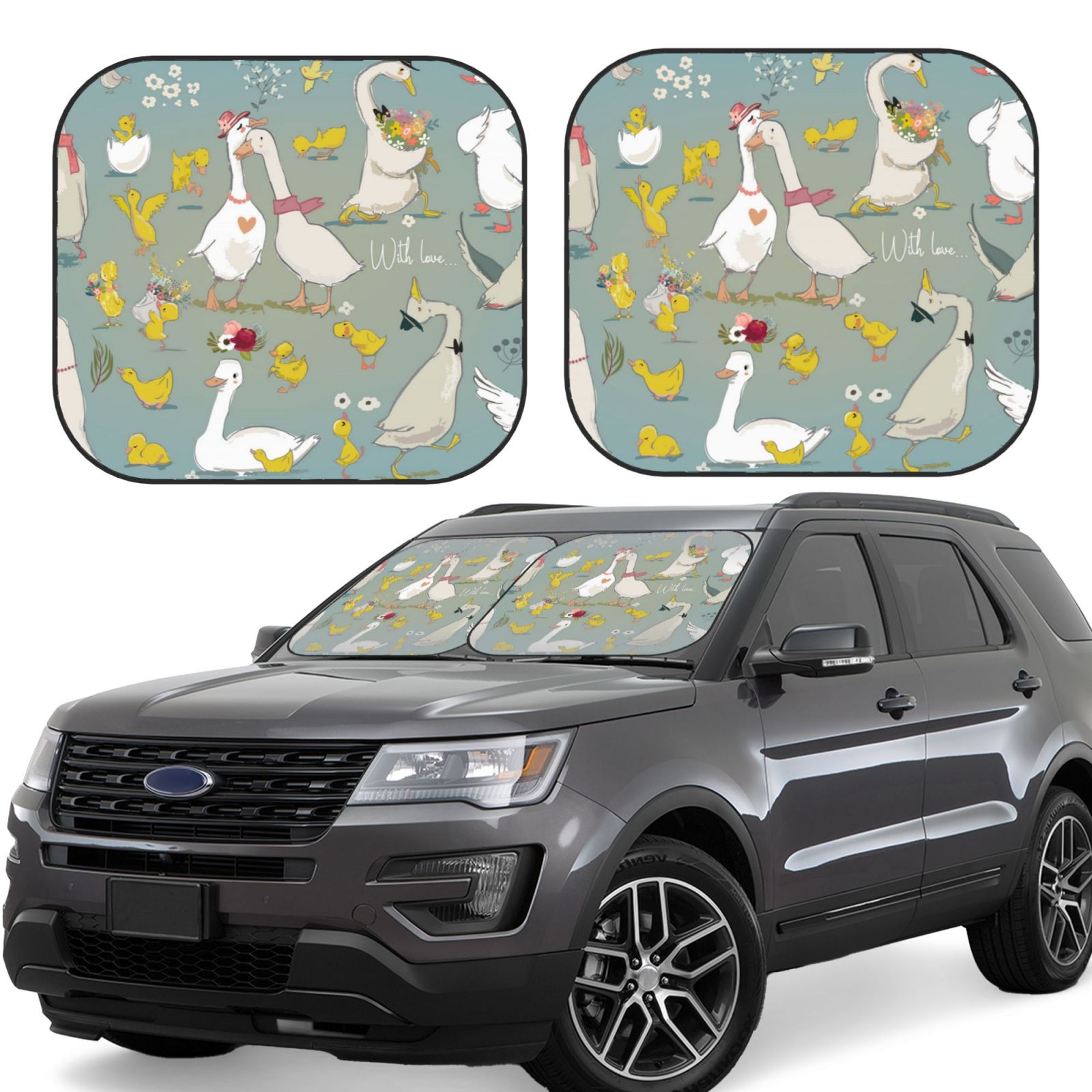 Lukts Cute Farm Birds Print 2 Piece Car Sun Shade Windshield,Foldable Car Shade Front Windshield With Keeps Your Vehicle Cool, For Most Sedans Suv And Trucks - Small