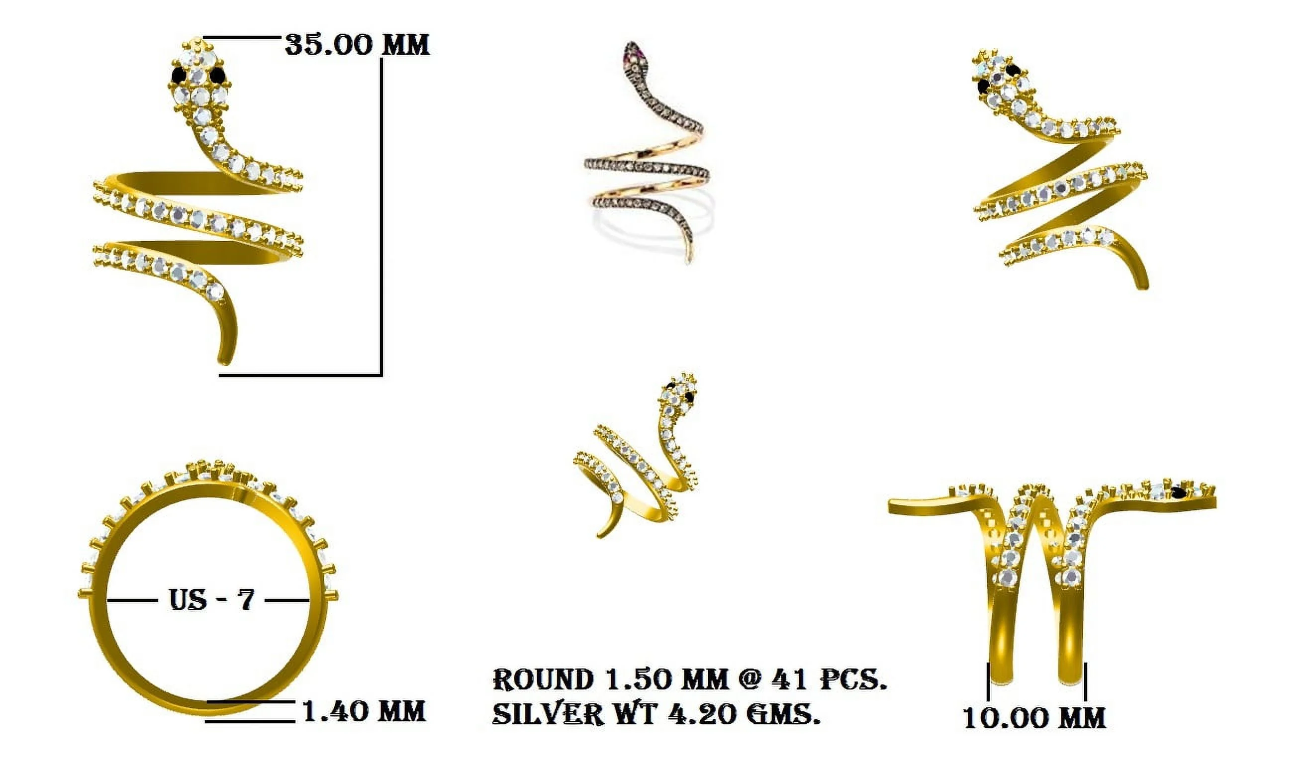 925 Sterling Silver Gold Vermeil Snake Women Wrap Ring Natural Ruby Glass Field Cobra Snake Rings