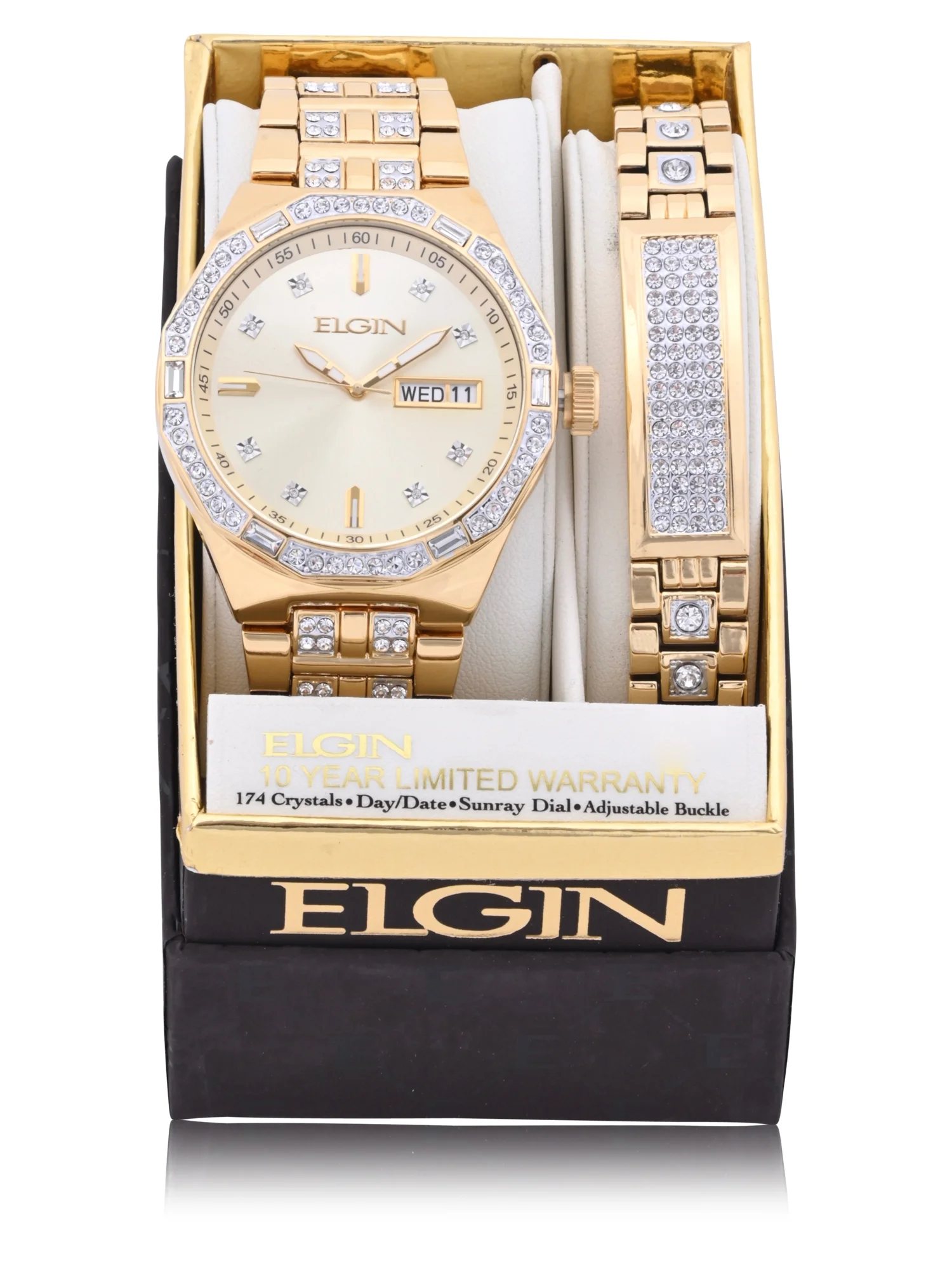 Elgin Adult Male Watch and Bracelet Set in Gold and Stones in (FG180016ST)