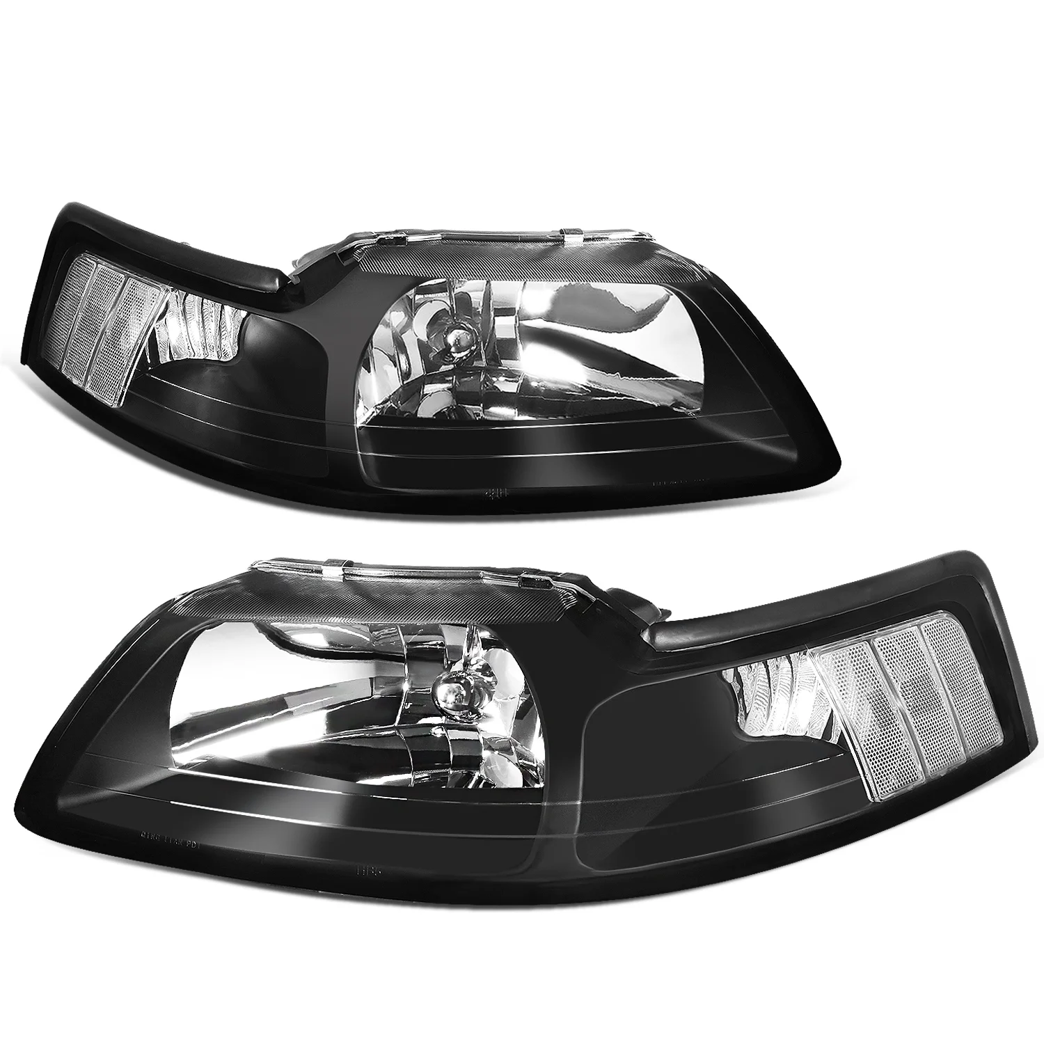 DNA Motoring HL-OH-FM99-BK-CL1 For 1999 to 2004 Ford Mustang OE Style Headlight Black Housing Clear Corner Headlamp 4 Gen 00 01 02 03 Left + Right