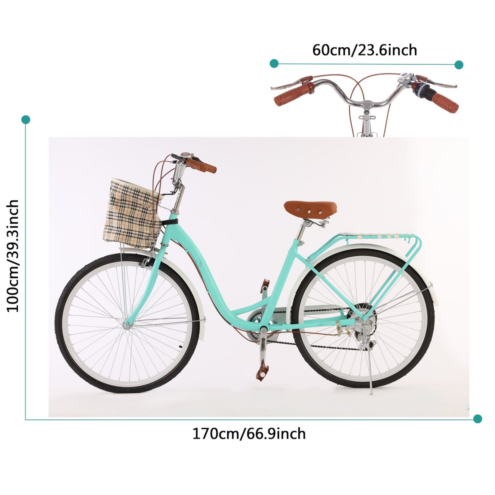 YAPENG Womens Beach Cruiser Bike, 7 Speed Cruiser Bicycle, 26 Inch City Commuting Bike with Basket