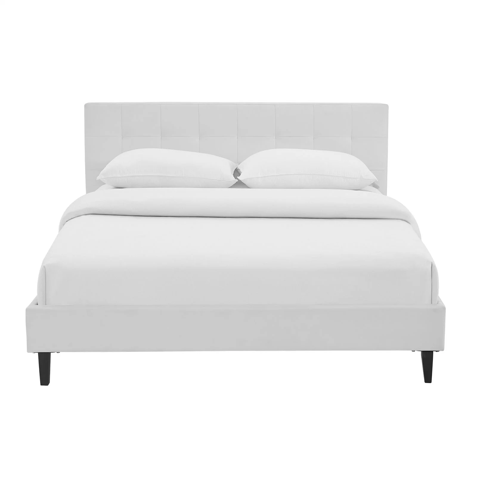 Modern Contemporary Urban Design Bedroom Queen Size Platform Bed Frame, White, Faux Leather Wood