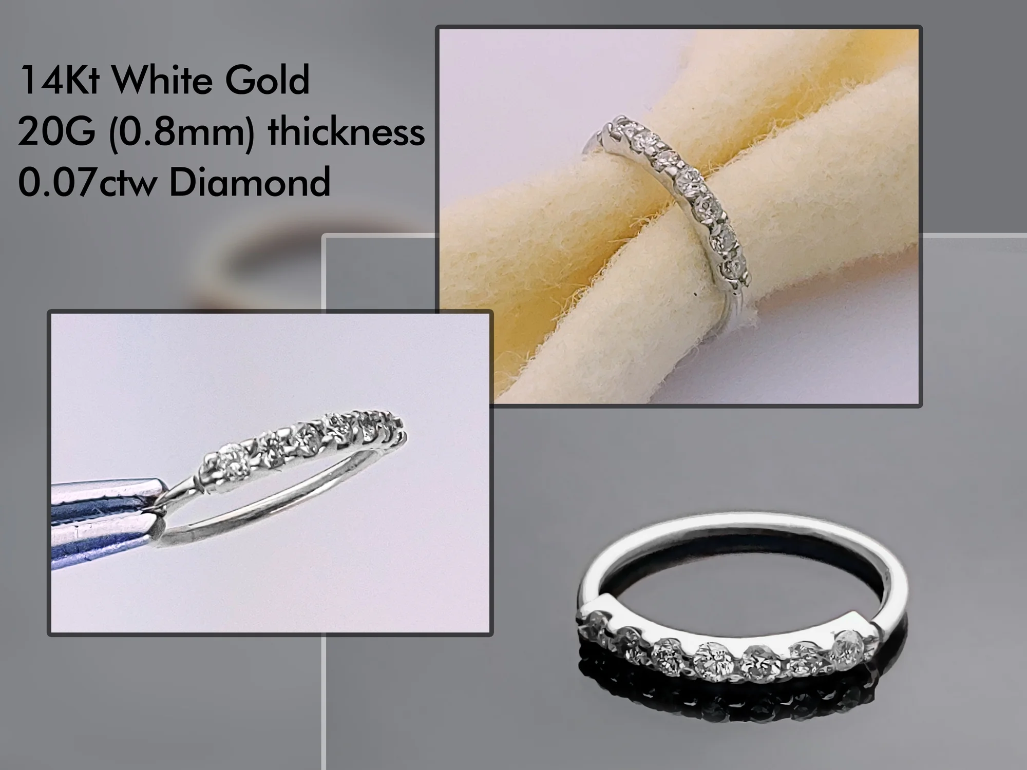 14Kt Nose Ring with 0.07ctw Diamonds - 24G Diamond Nose Hoop - Cartilage Hoop Earring - WGDIA