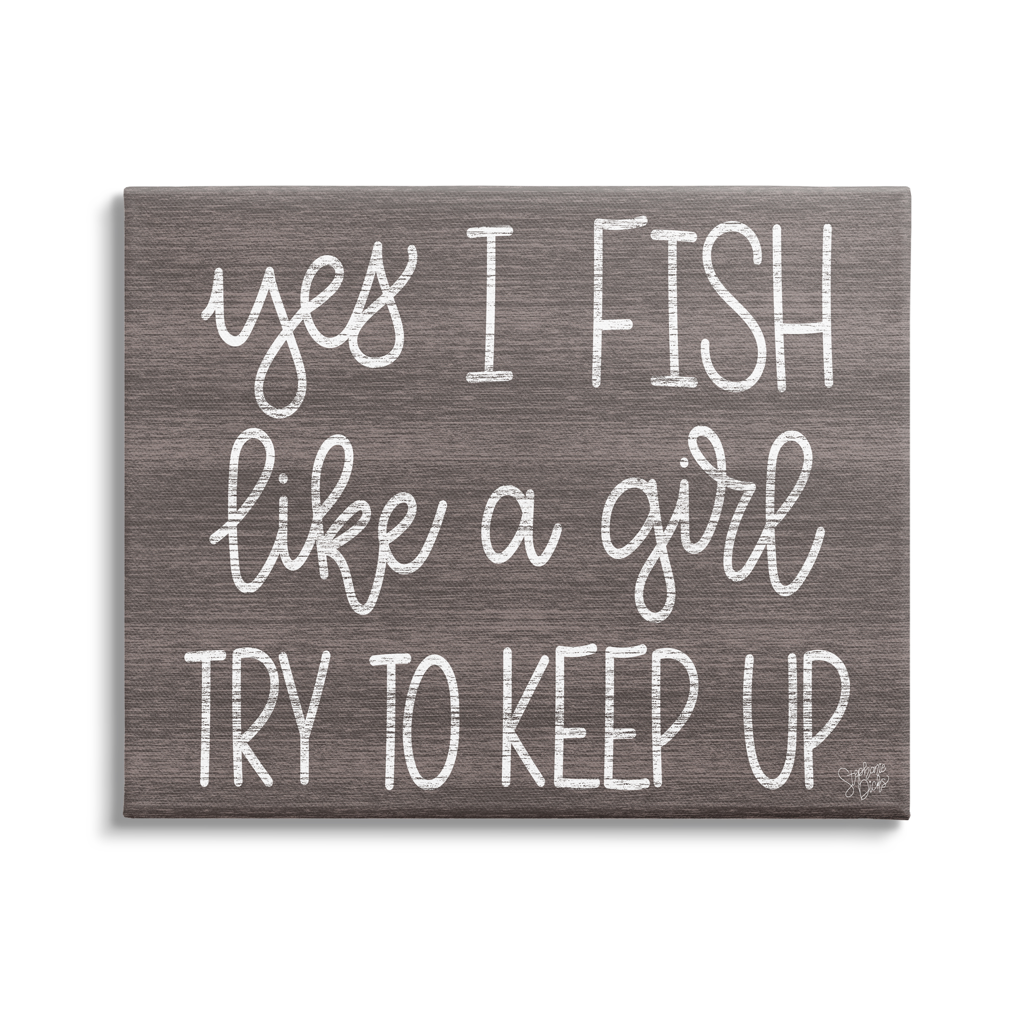 Stupell Fish Like A Girl Summer Cabin Sign Inspirational Painting Gallery Wrapped Canvas Print Wall Art