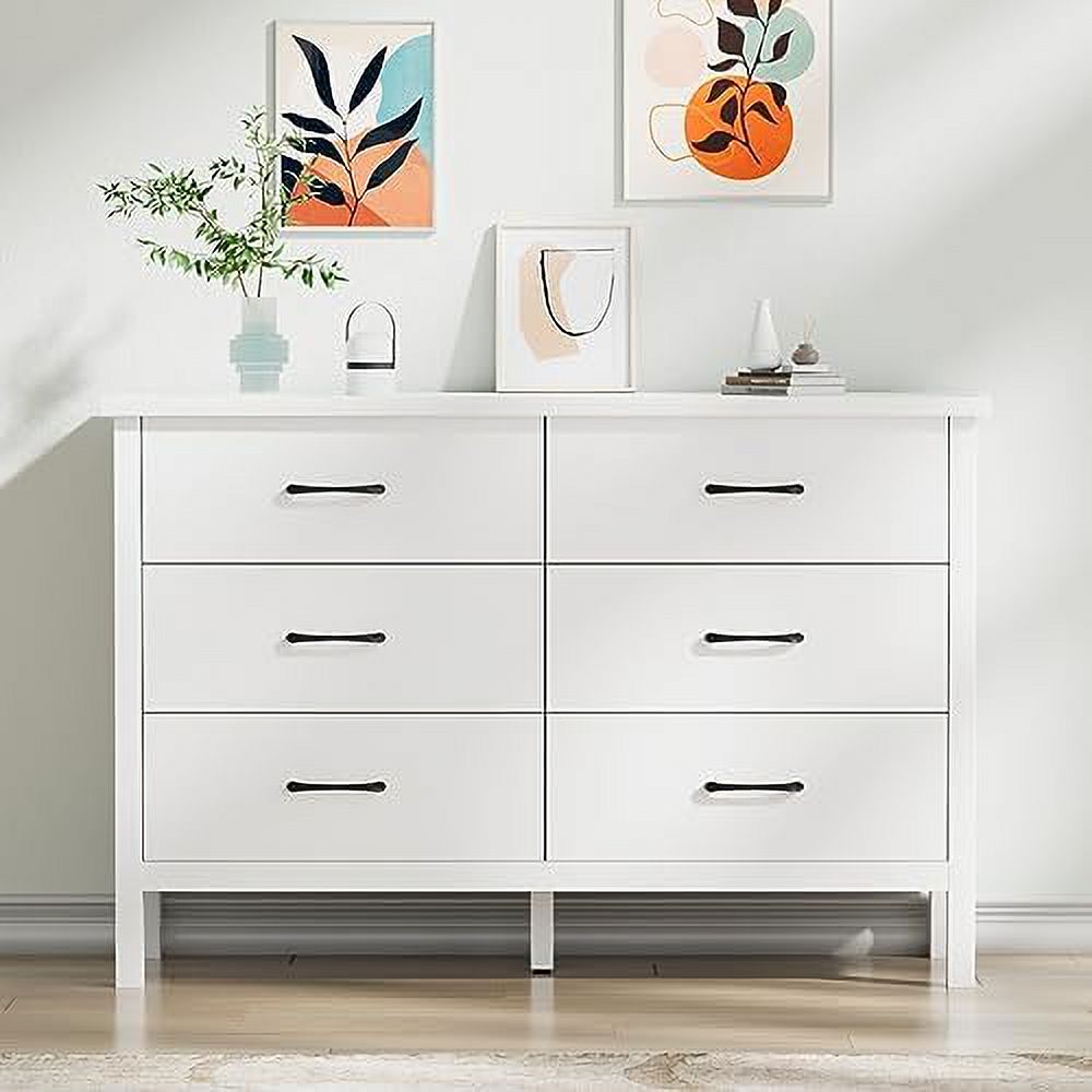 xrboomlife White Dresser for Bedroom  6 Drawer Dresser with Black Handles and Large Space  Modern Dresser for Hallway\u2026
