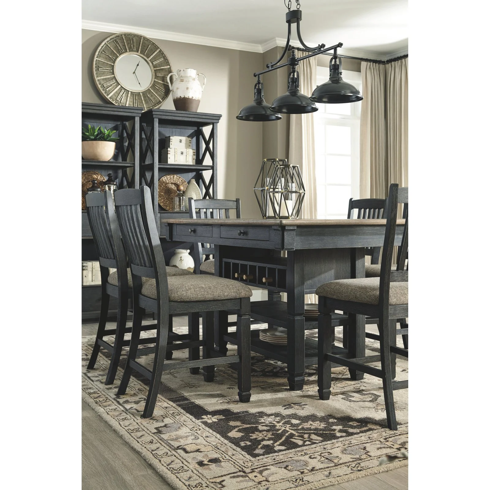 Ashley Furniture Tyler Creek Wine Rack Counter Height Dining Table in Black