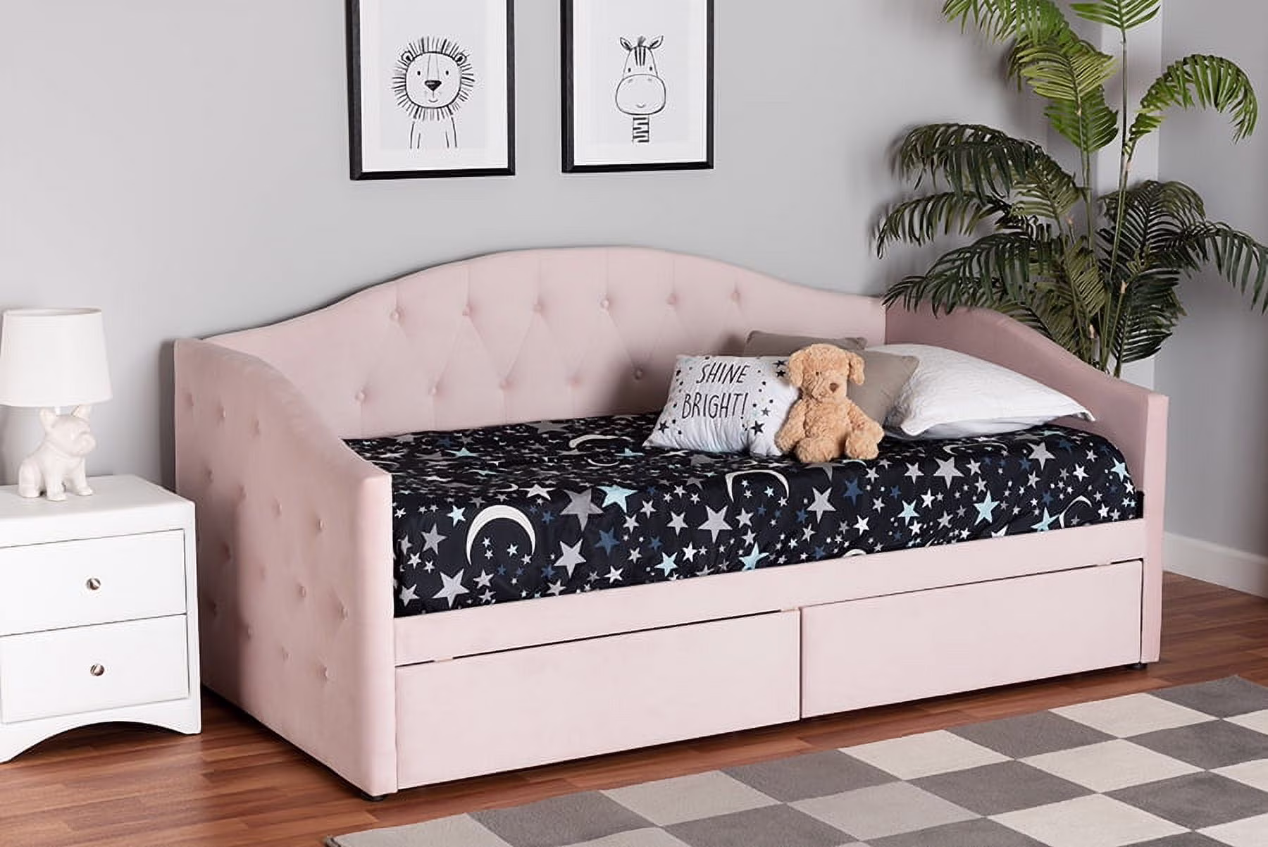 Baxton Studio Mansi Modern and Contemporary Light Pink Velvet Fabric Upholstered Full Size 2-Drawer Daybed