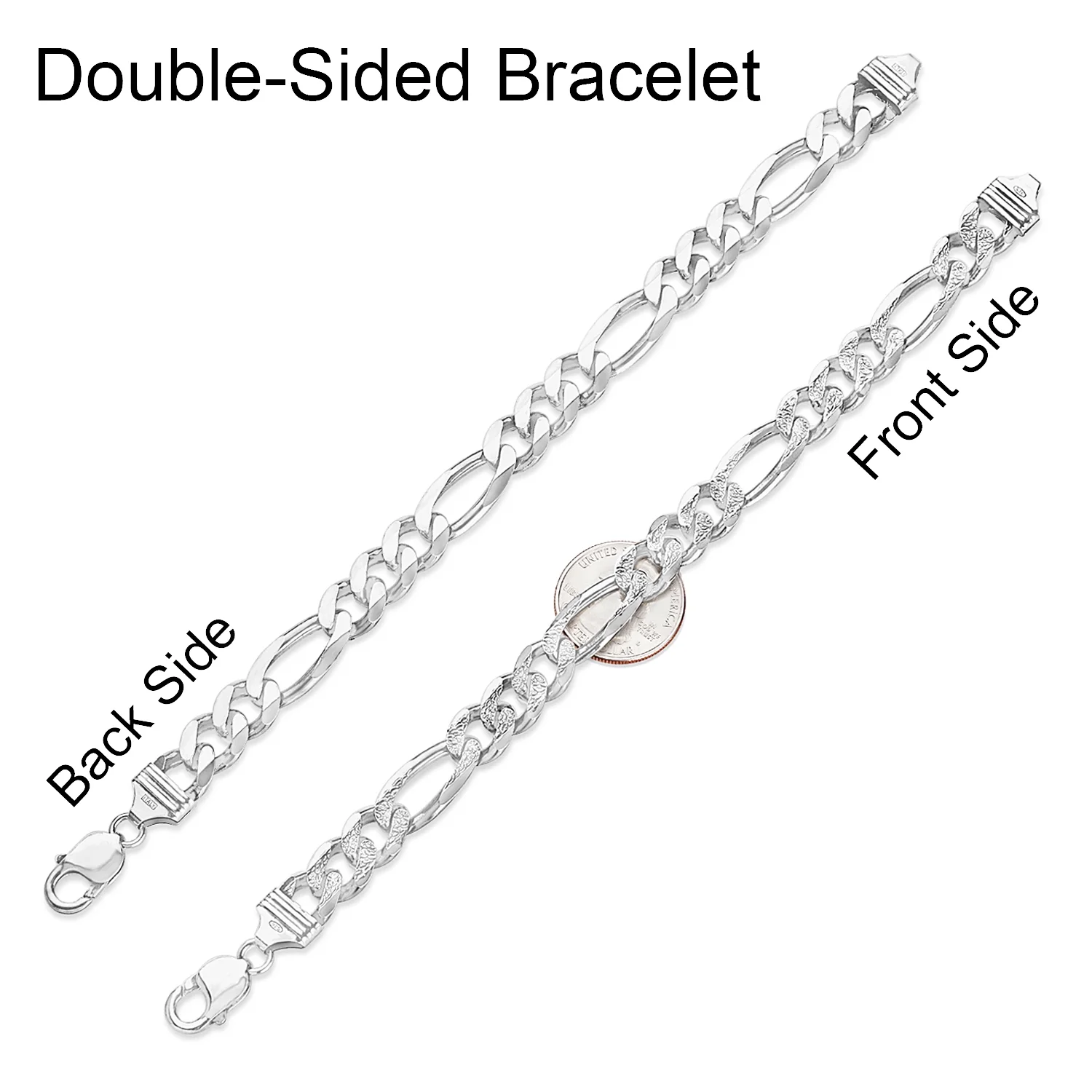 10.7mm .925 Sterling Silver Diamond-Cut Flat Figaro Chain Link Bracelet, 8 inches