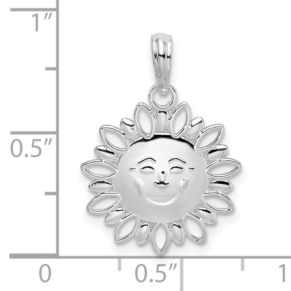 Carat in Karats Sterling Silver Polished Finish Smiling Sun Charm Pendant (17 mm x 15.8 mm) With Sterling Silver Rope Chain Necklace 16''